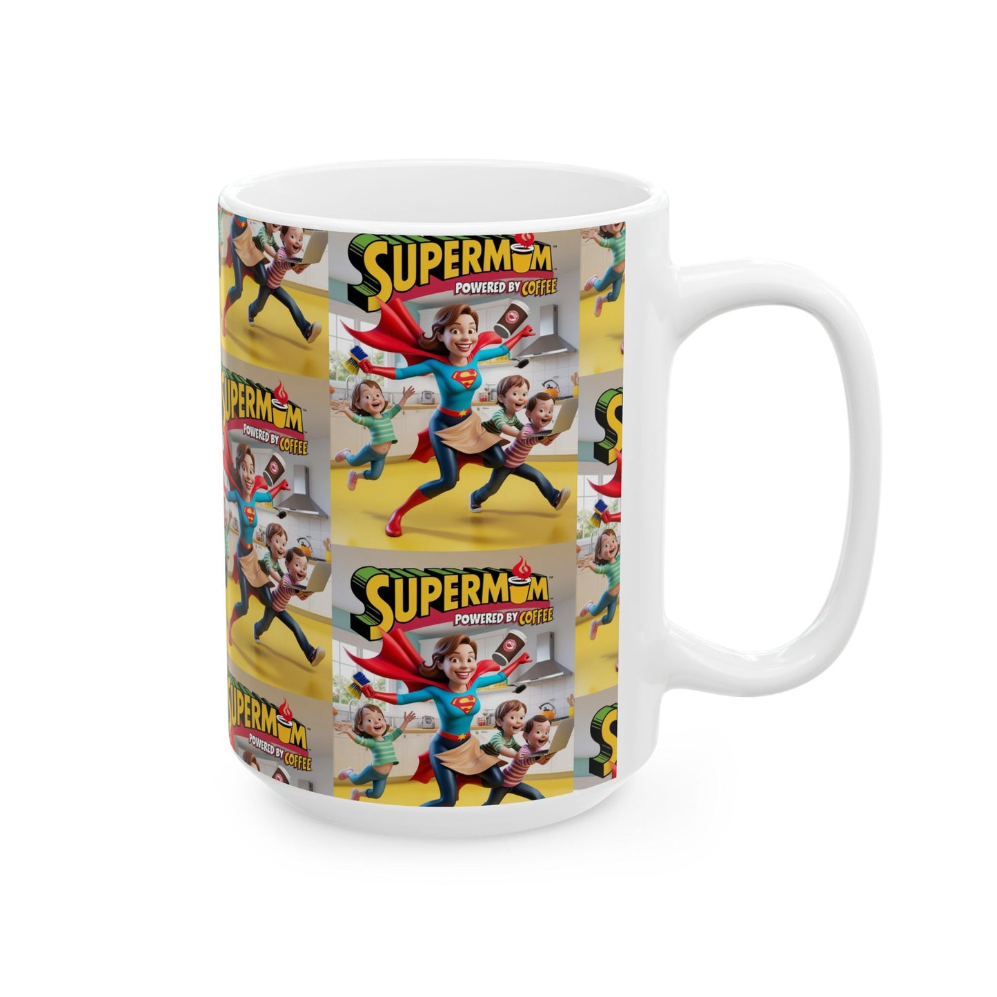 Coffee First Adulting Ceramic Mug - Cute Comic Super Mom Design