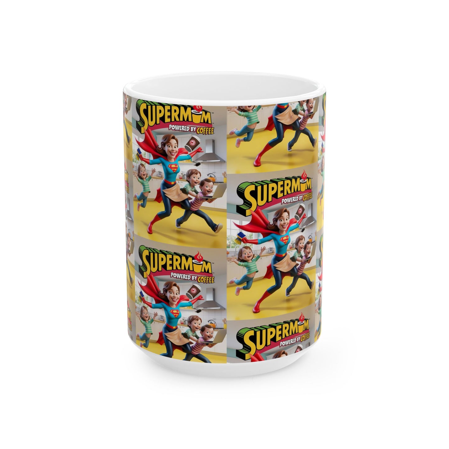 Coffee First Adulting Ceramic Mug - Cute Comic Super Mom Design