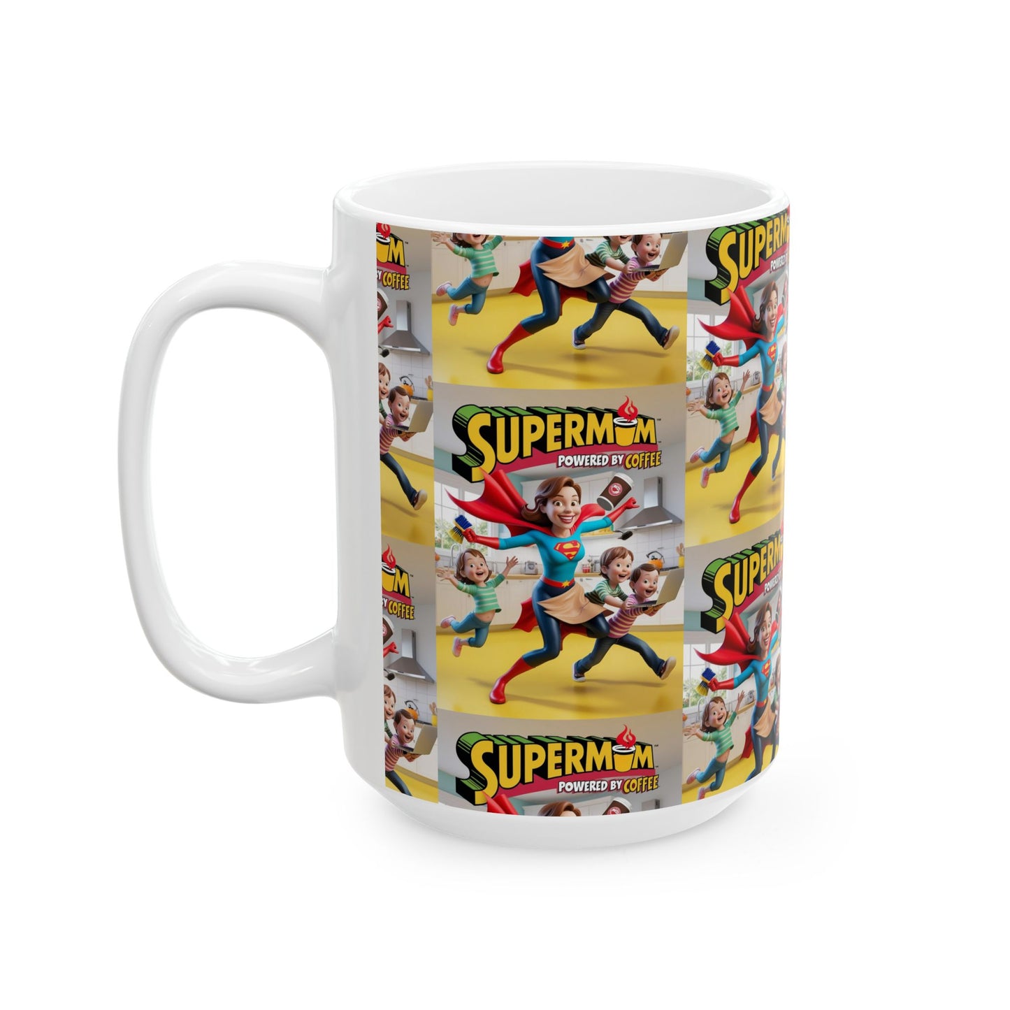 Coffee First Adulting Ceramic Mug - Cute Comic Super Mom Design