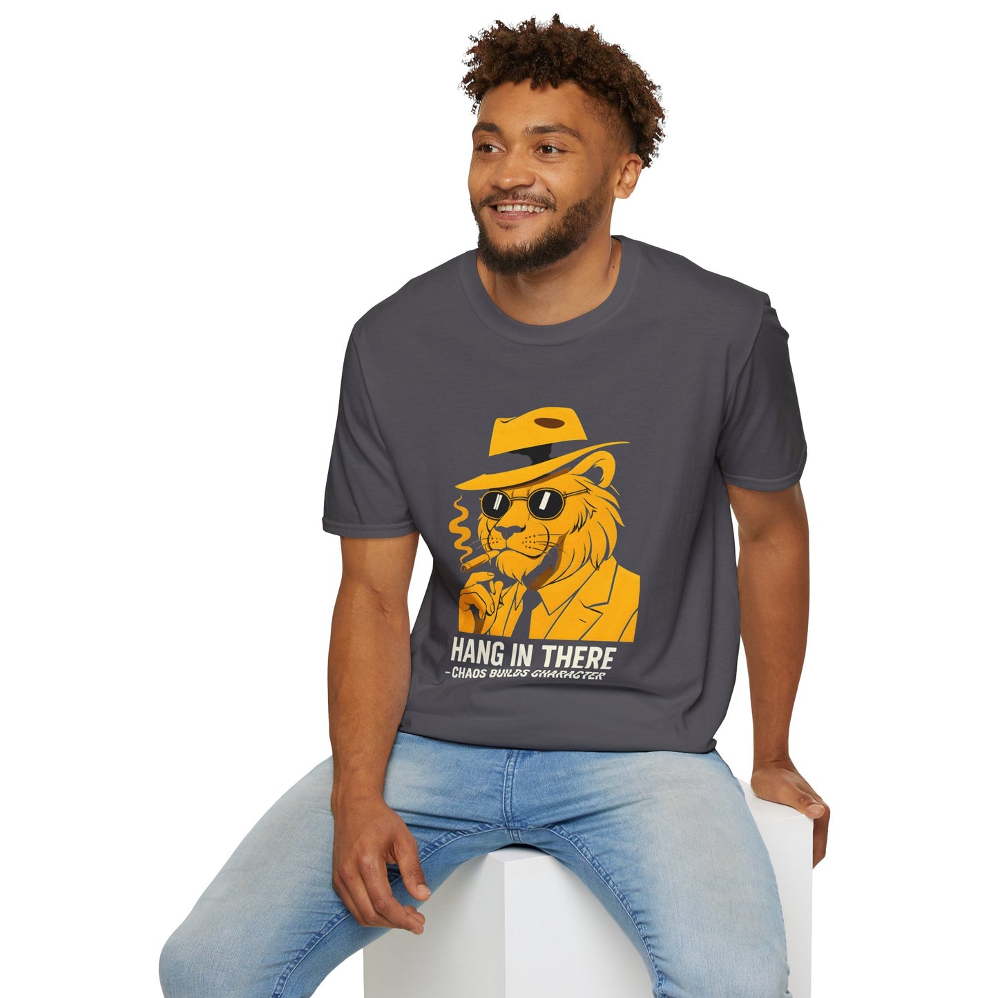 Hang in There Lion Graphic Softstyle T-Shirt Men Tee