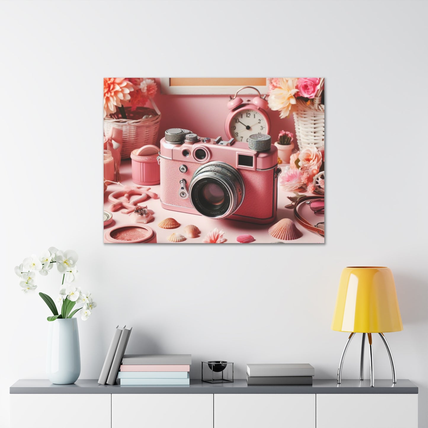 Pink Posy Camera Canvas: Add a Touch of Whimsy to Your Walls (Pastel Art Print)