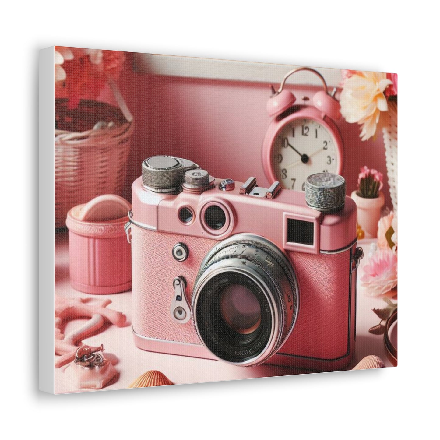 Pink Posy Camera Canvas: Add a Touch of Whimsy to Your Walls (Pastel Art Print)