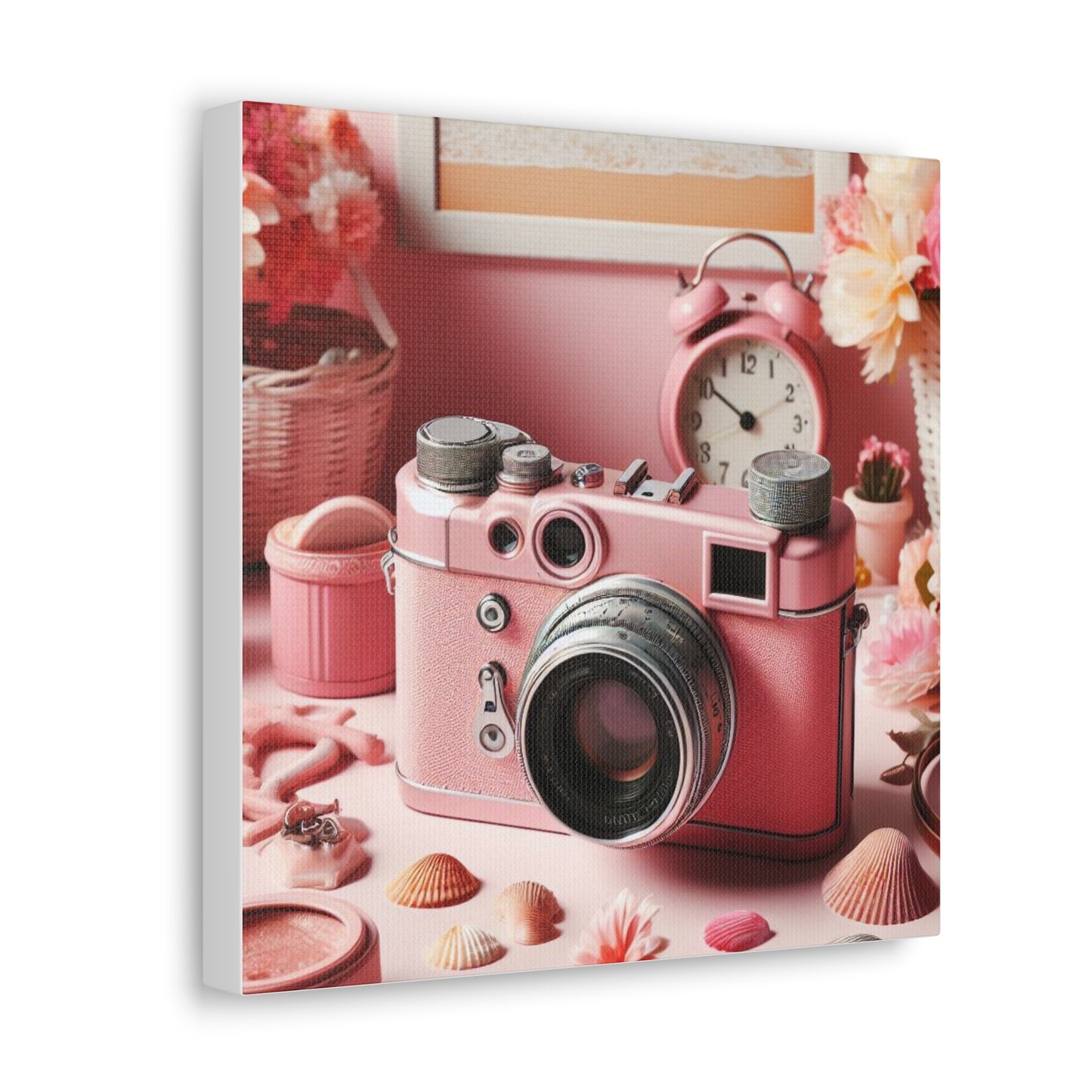 Pink Posy Camera Canvas: Add a Touch of Whimsy to Your Walls (Pastel Art Print)