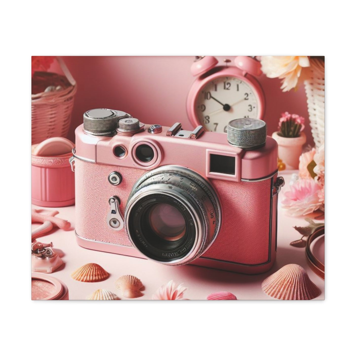 Pink Posy Camera Canvas: Add a Touch of Whimsy to Your Walls (Pastel Art Print)