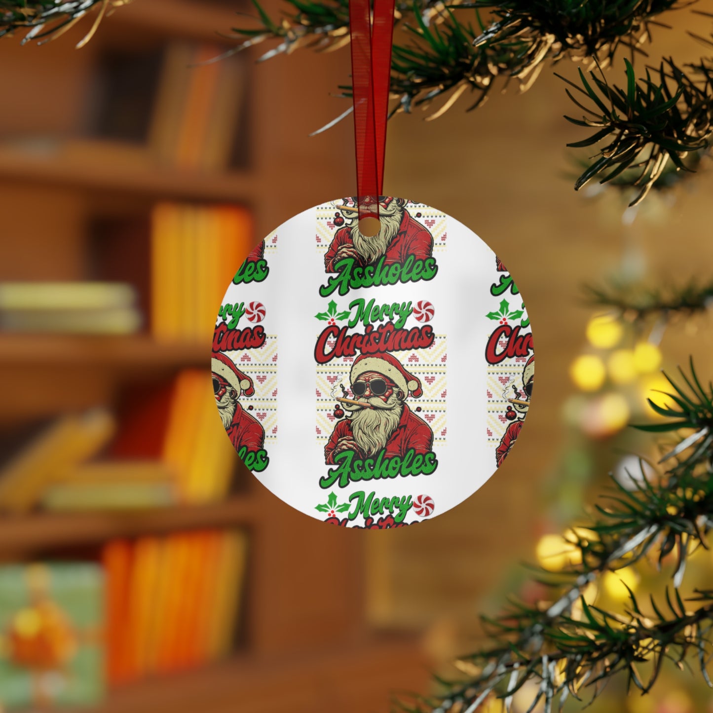 Merry Christmas Assholes Humorous Metal Ornaments - Spread Laughter and Cheer! | Unique Holiday Decor