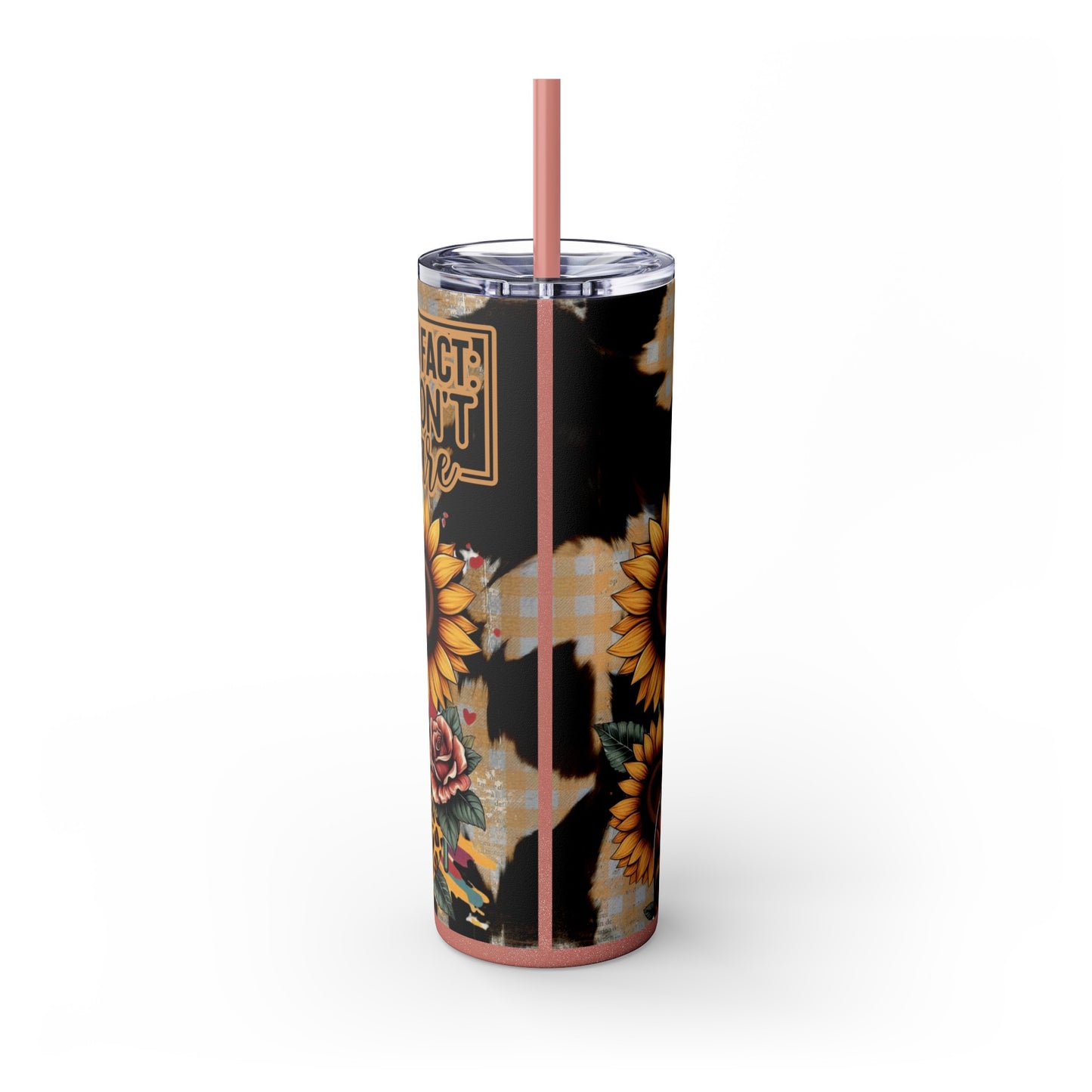 Stylish Trendy Skinny Tumbler with Straw, 20oz Black, Rose, Glitter Black, Stainless Steel Tumbler