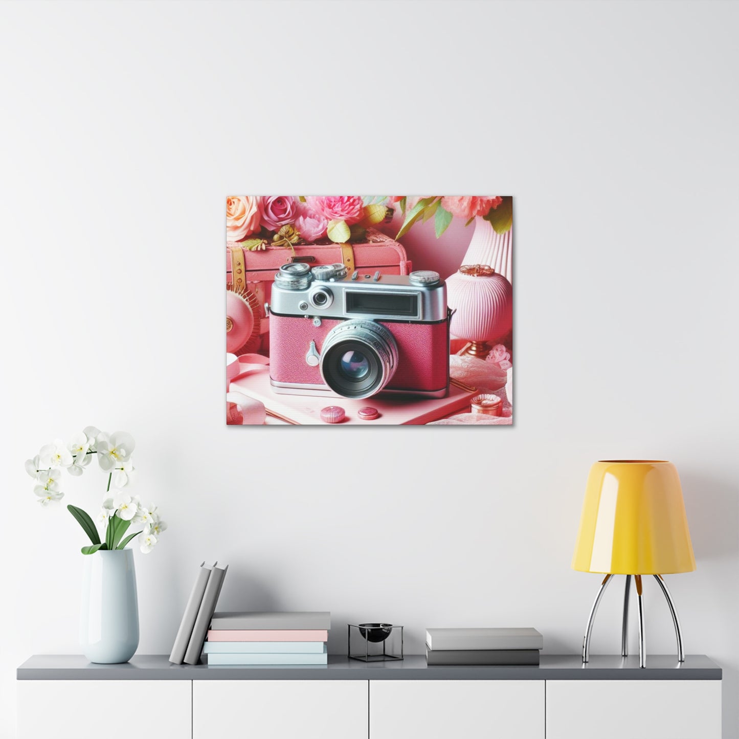 Pink Posy Camera Canvas: Add a Touch of Whimsy to Your Walls (Pastel Art Print)