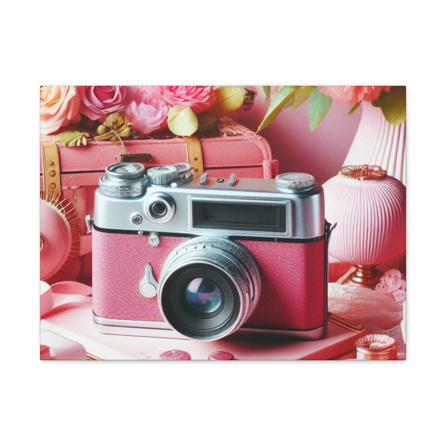 Pink Posy Camera Canvas: Add a Touch of Whimsy to Your Walls (Pastel Art Print)