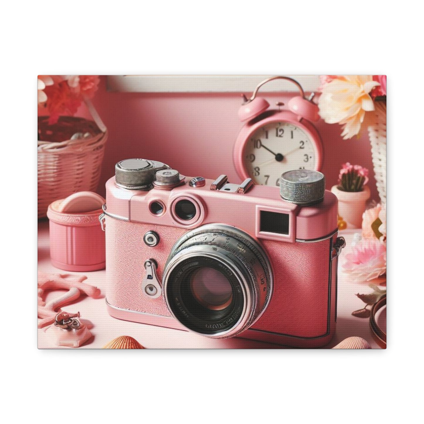 Pink Posy Camera Canvas: Add a Touch of Whimsy to Your Walls (Pastel Art Print)