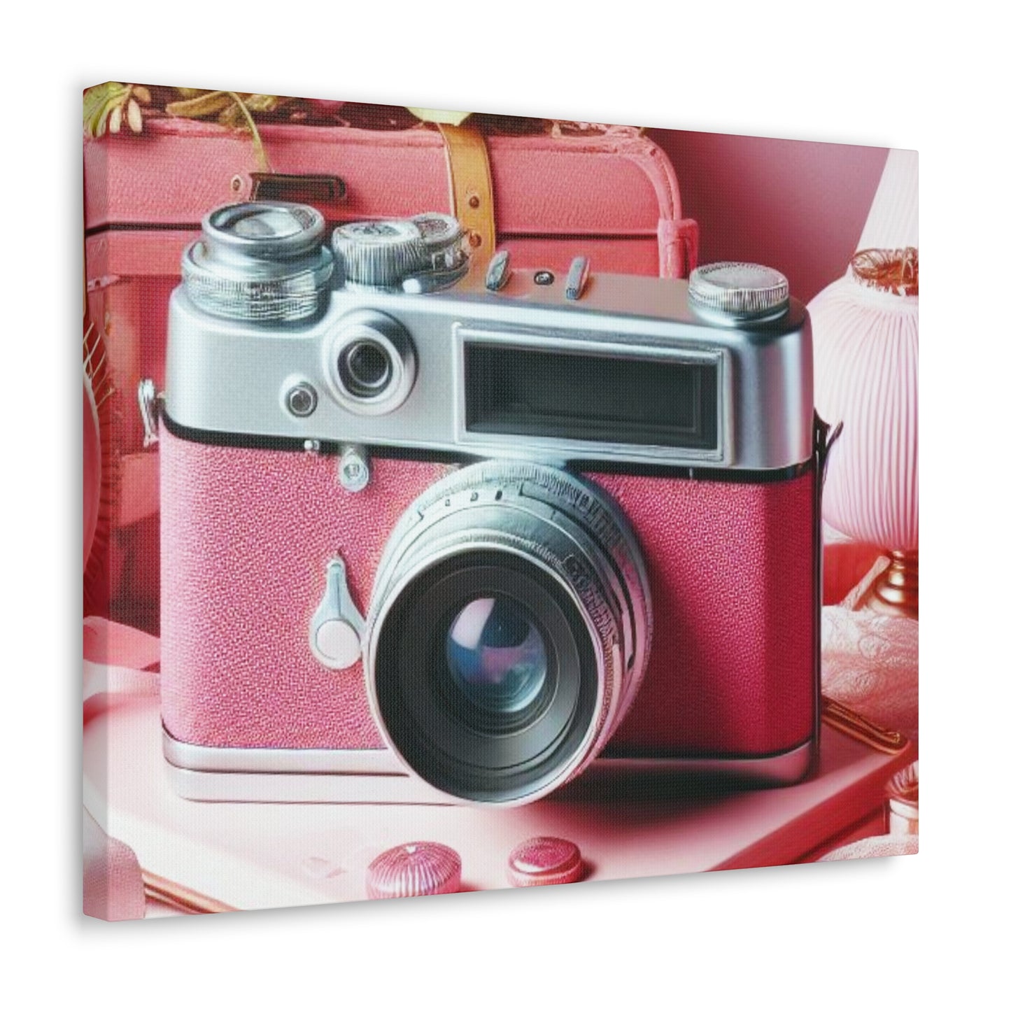 Pink Posy Camera Canvas: Add a Touch of Whimsy to Your Walls (Pastel Art Print)