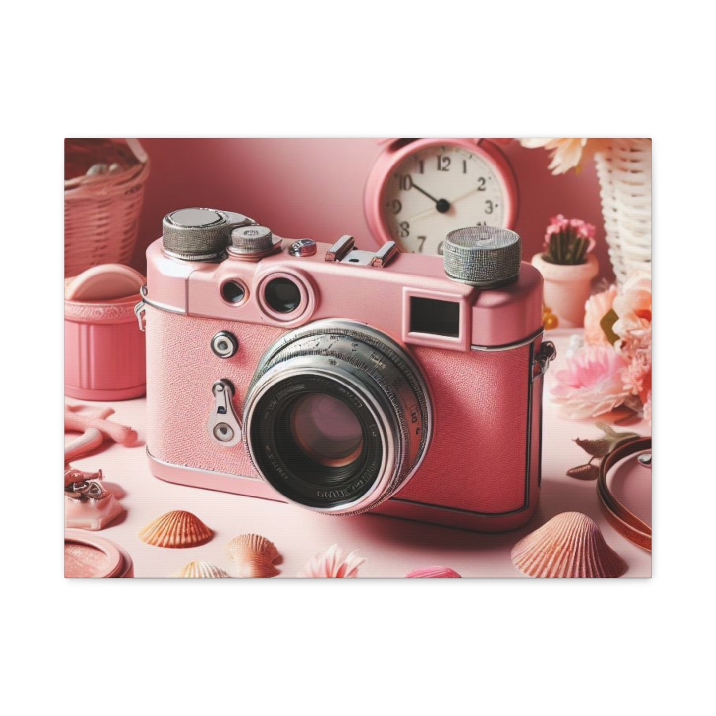 Pink Posy Camera Canvas: Add a Touch of Whimsy to Your Walls (Pastel Art Print)