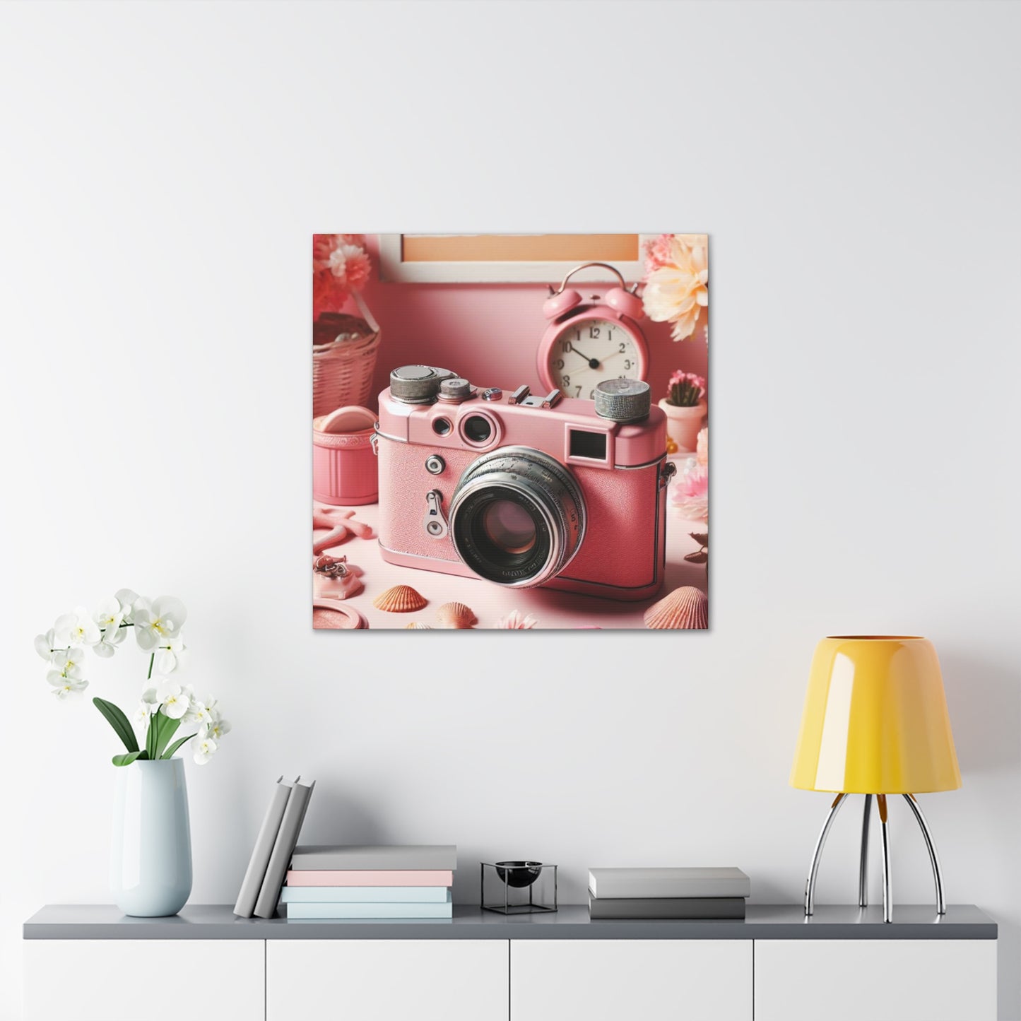 Pink Posy Camera Canvas: Add a Touch of Whimsy to Your Walls (Pastel Art Print)