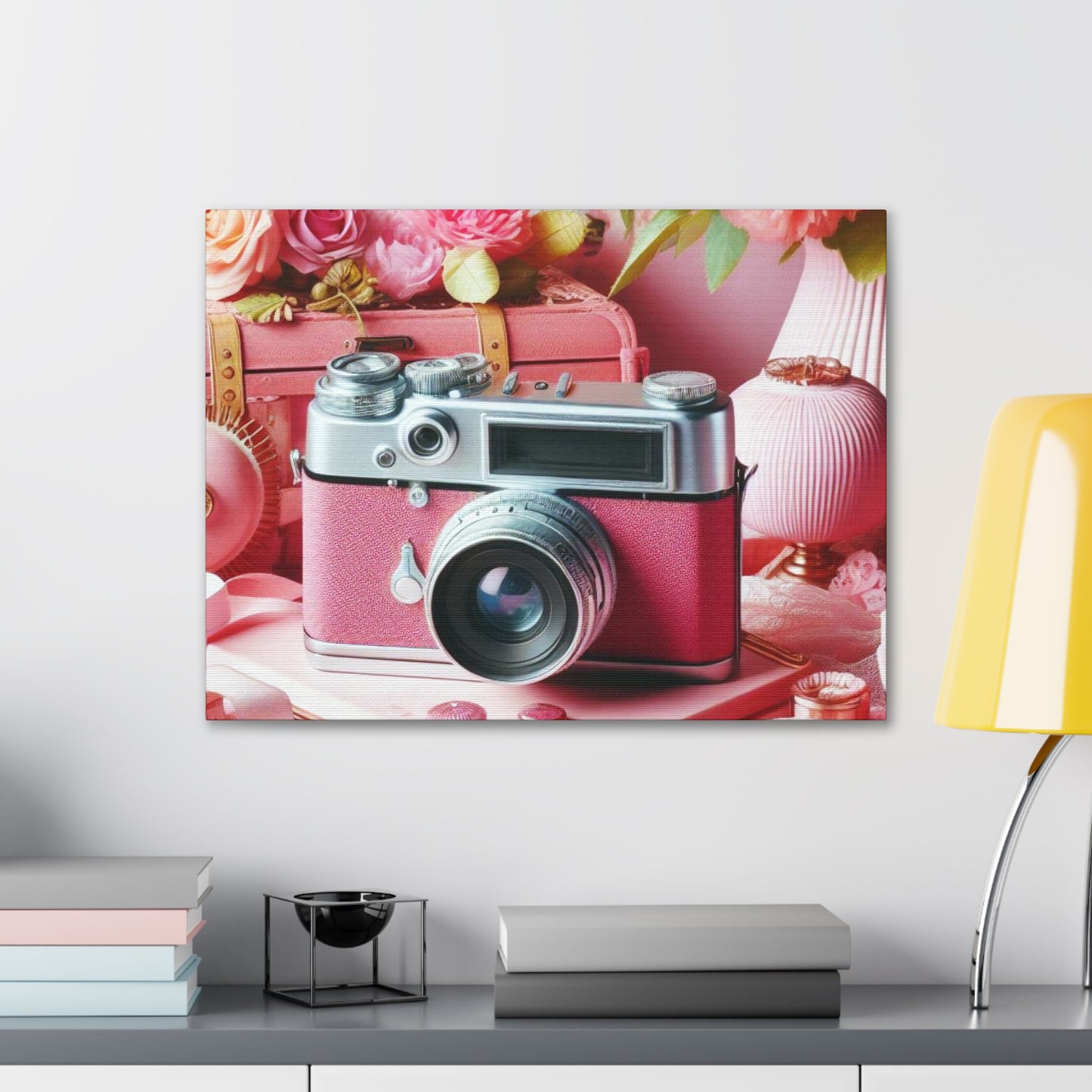 Pink Posy Camera Canvas: Add a Touch of Whimsy to Your Walls (Pastel Art Print)