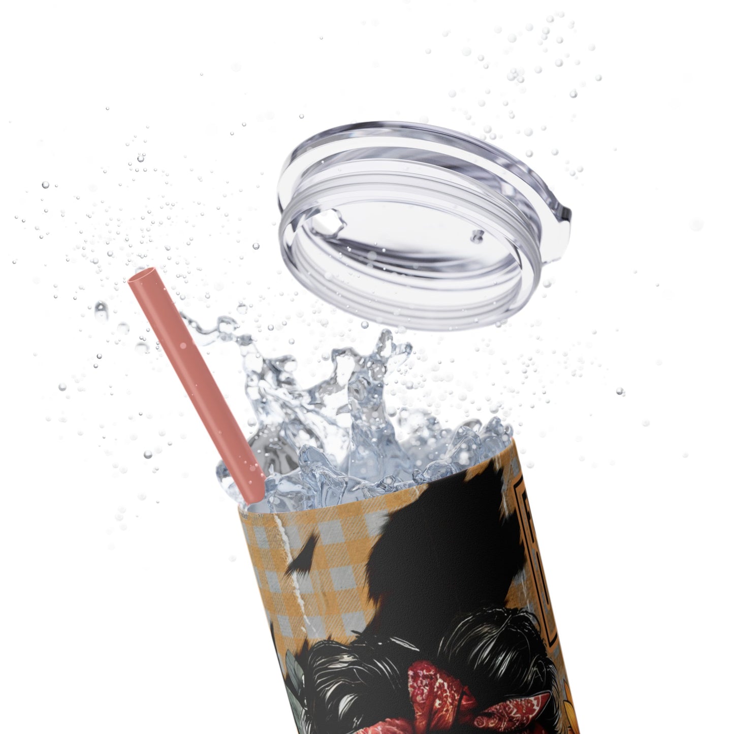 Stylish Trendy Skinny Tumbler with Straw, 20oz Black, Rose, Glitter Black, Stainless Steel Tumbler