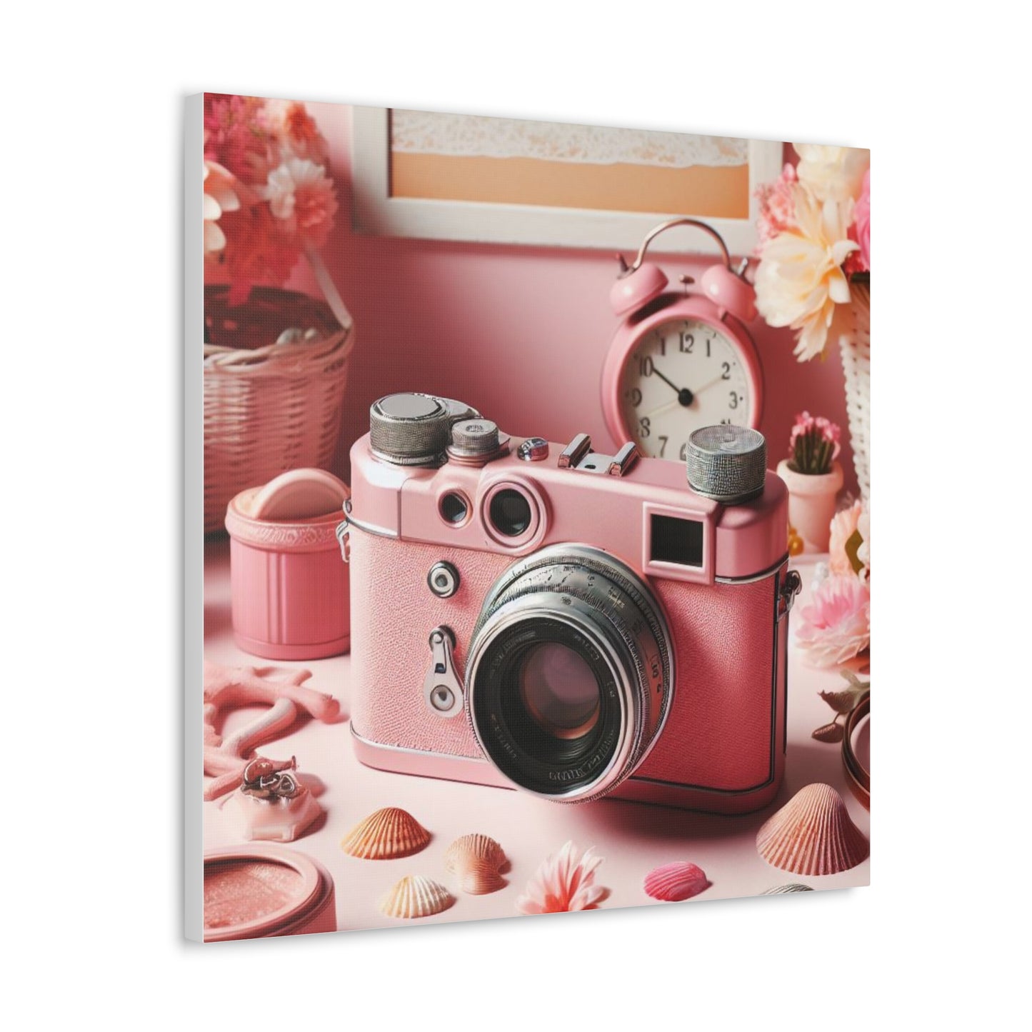 Pink Posy Camera Canvas: Add a Touch of Whimsy to Your Walls (Pastel Art Print)