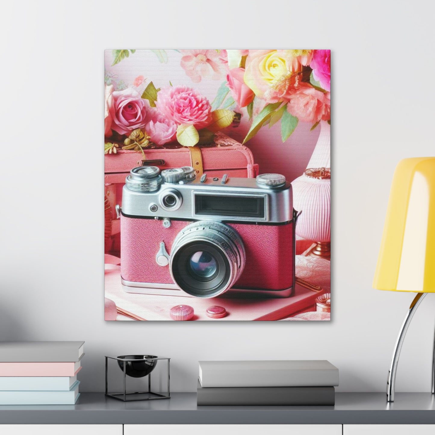 Pink Posy Camera Canvas: Add a Touch of Whimsy to Your Walls (Pastel Art Print)