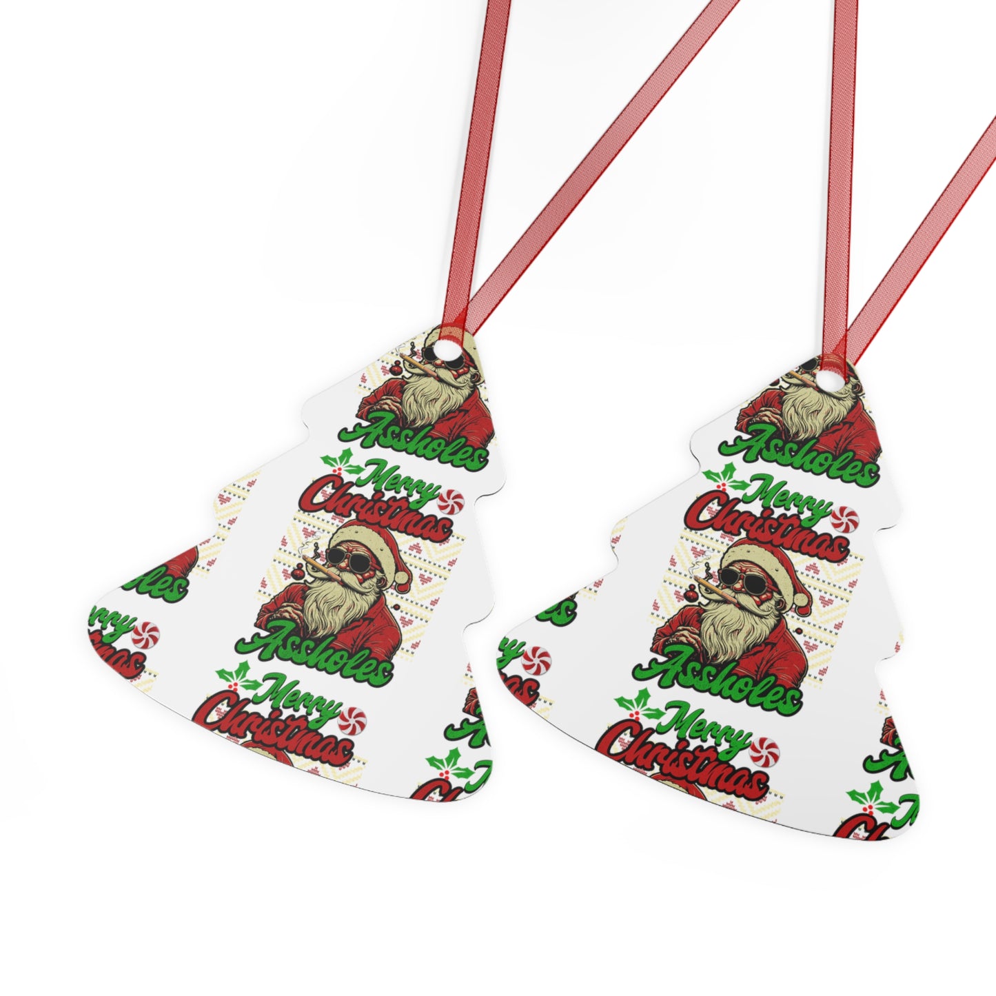 Merry Christmas Assholes Humorous Metal Ornaments - Spread Laughter and Cheer! | Unique Holiday Decor