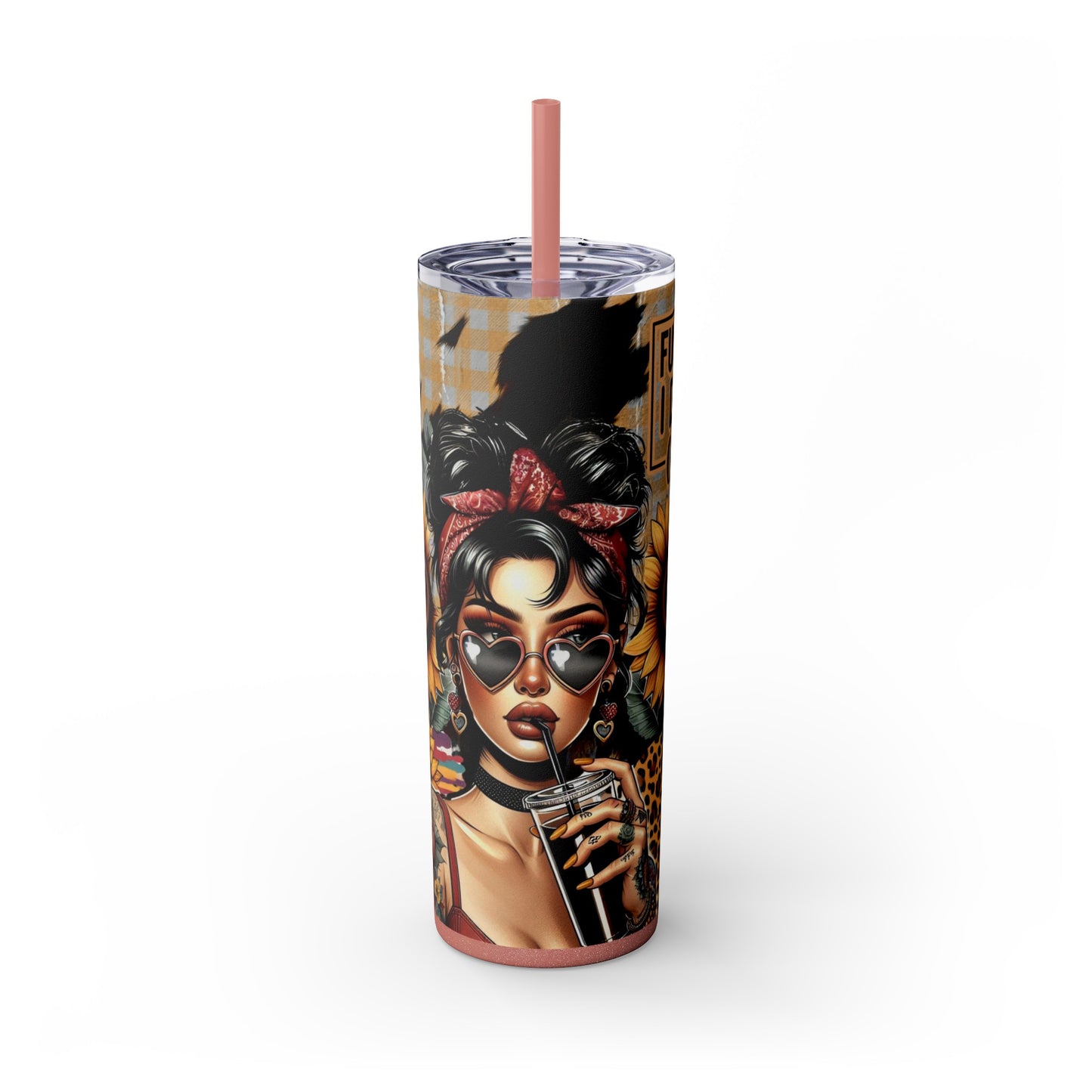 Stylish Trendy Skinny Tumbler with Straw, 20oz Black, Rose, Glitter Black, Stainless Steel Tumbler