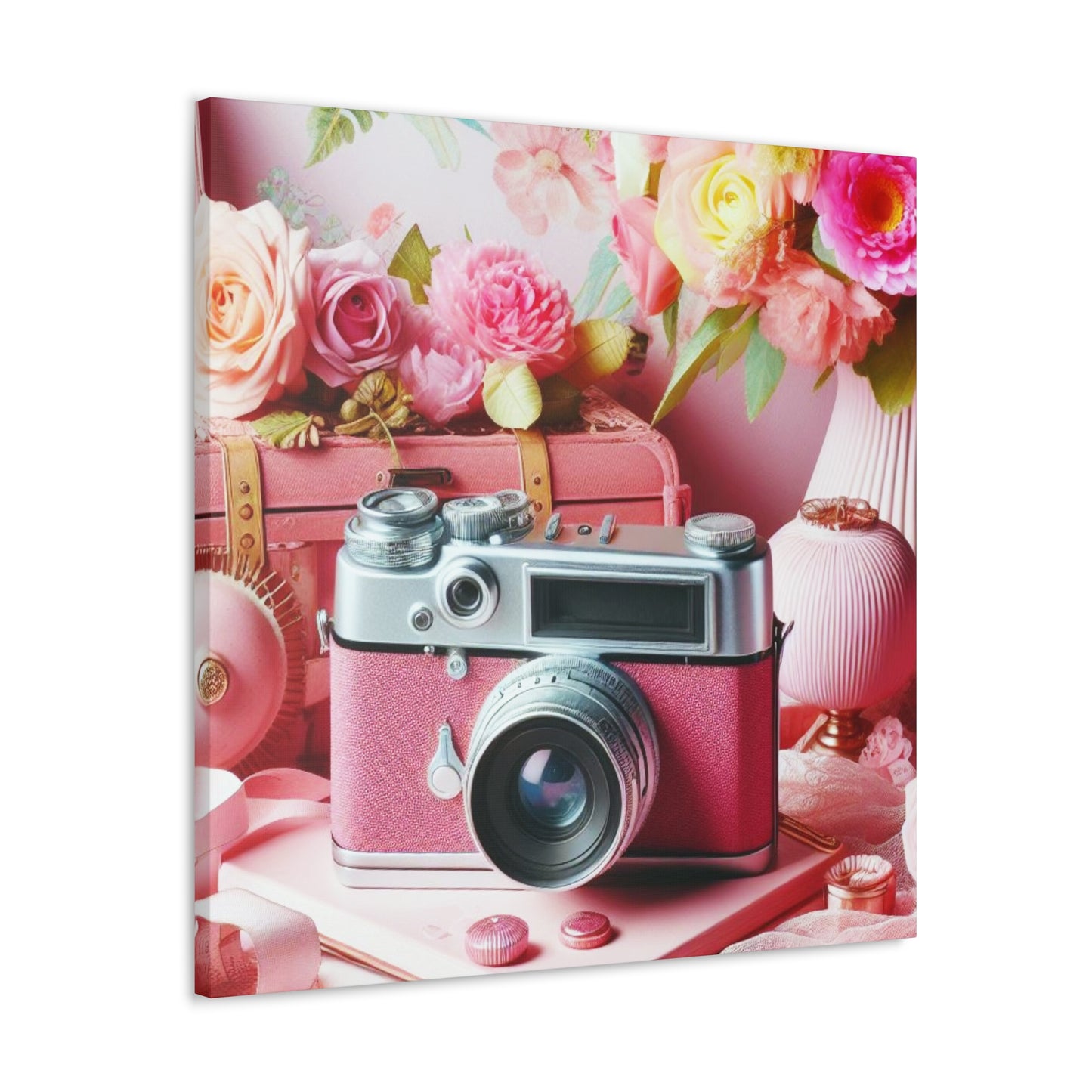 Pink Posy Camera Canvas: Add a Touch of Whimsy to Your Walls (Pastel Art Print)