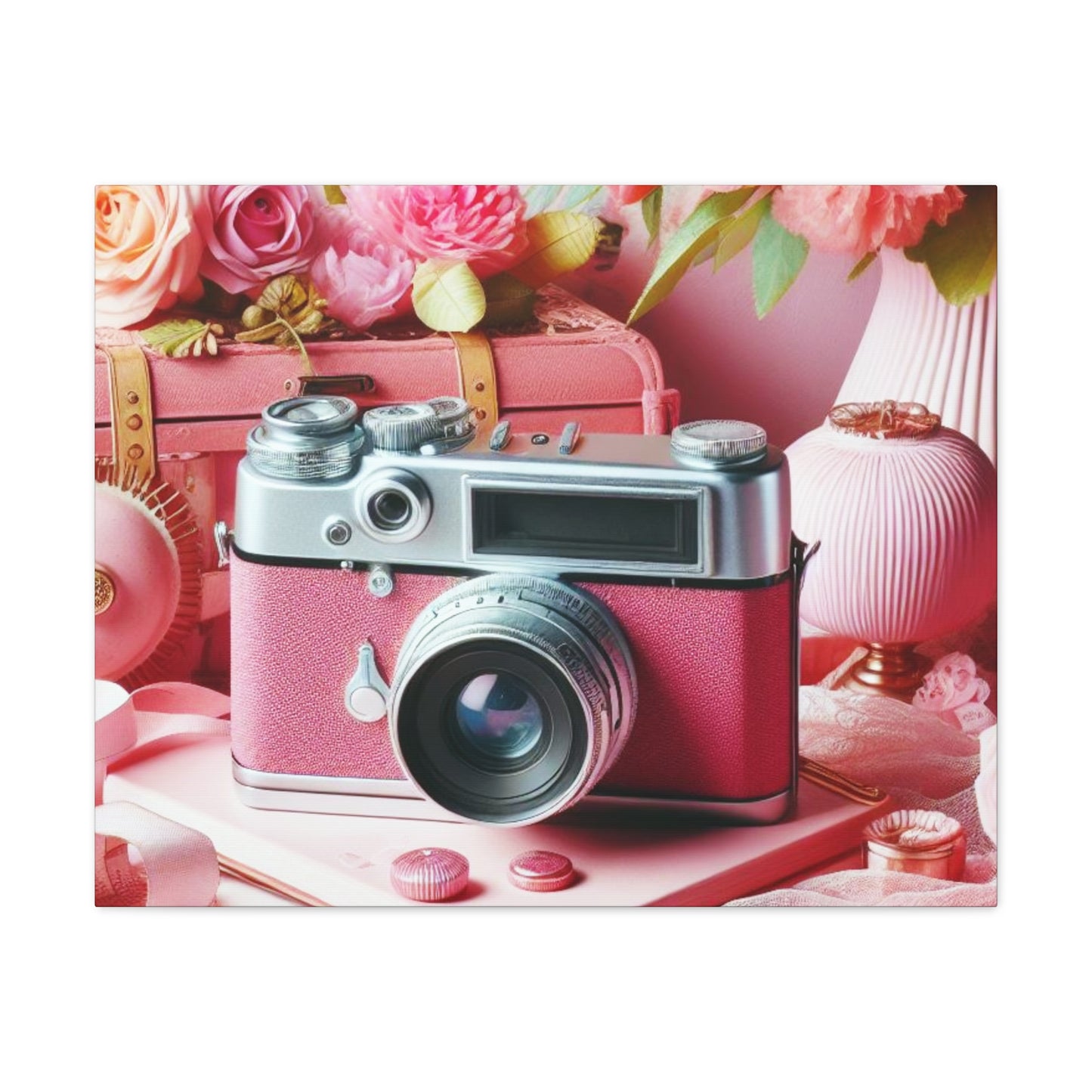 Pink Posy Camera Canvas: Add a Touch of Whimsy to Your Walls (Pastel Art Print)