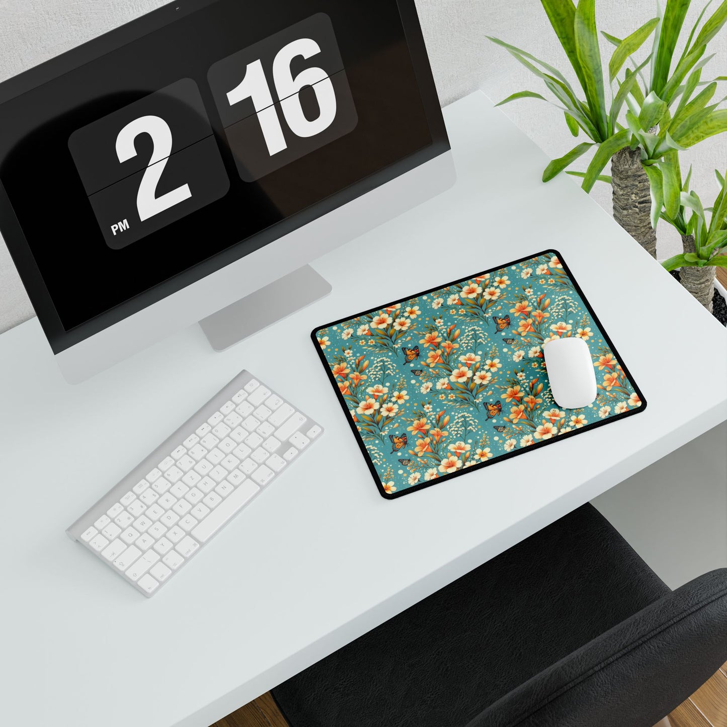 Floral Butterfly Desk Mat - Elegant Office Decor for Home and Work Spaces