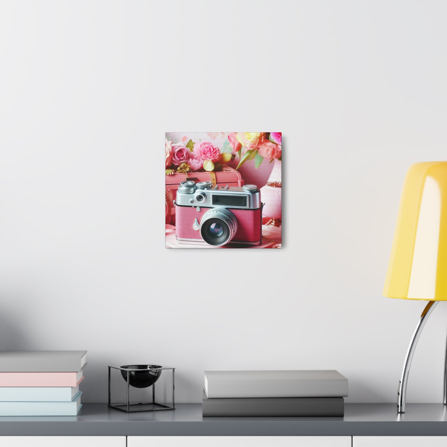 Pink Posy Camera Canvas: Add a Touch of Whimsy to Your Walls (Pastel Art Print)