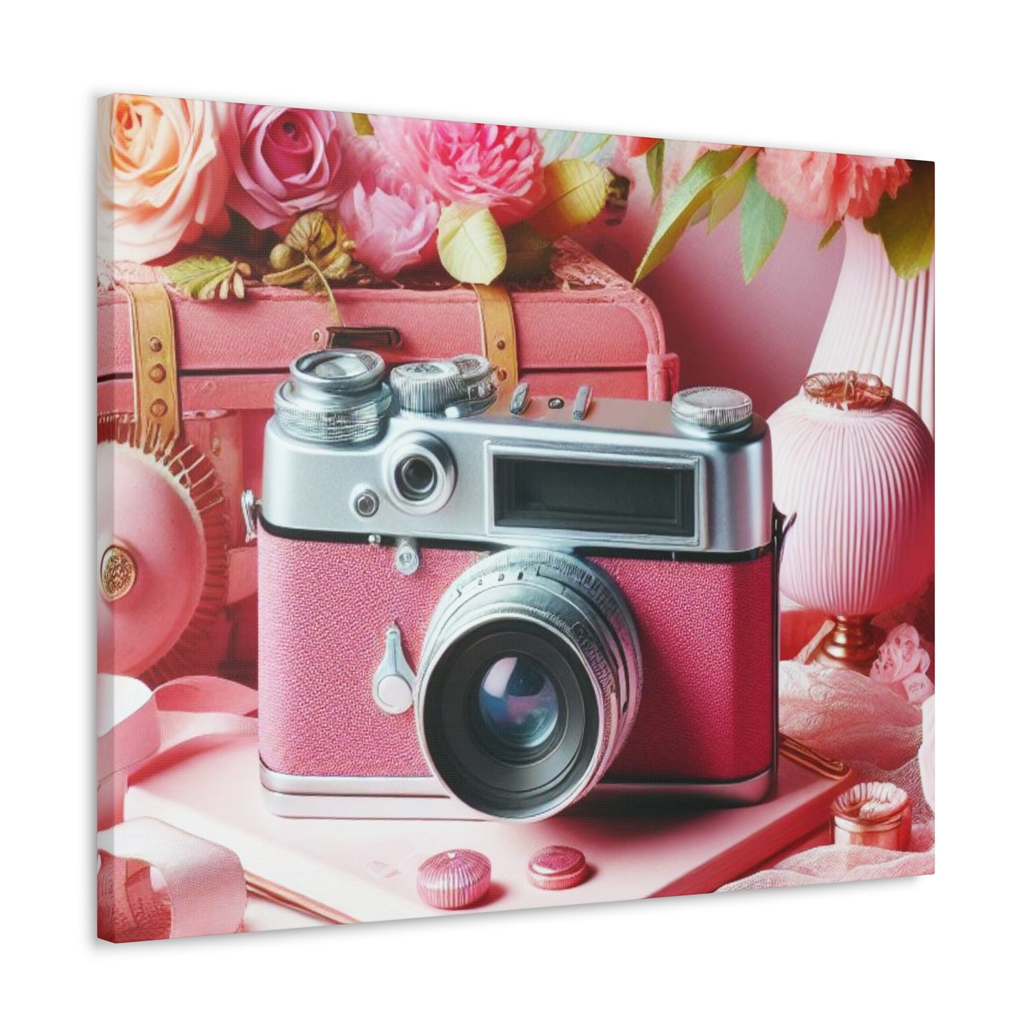 Pink Posy Camera Canvas: Add a Touch of Whimsy to Your Walls (Pastel Art Print)