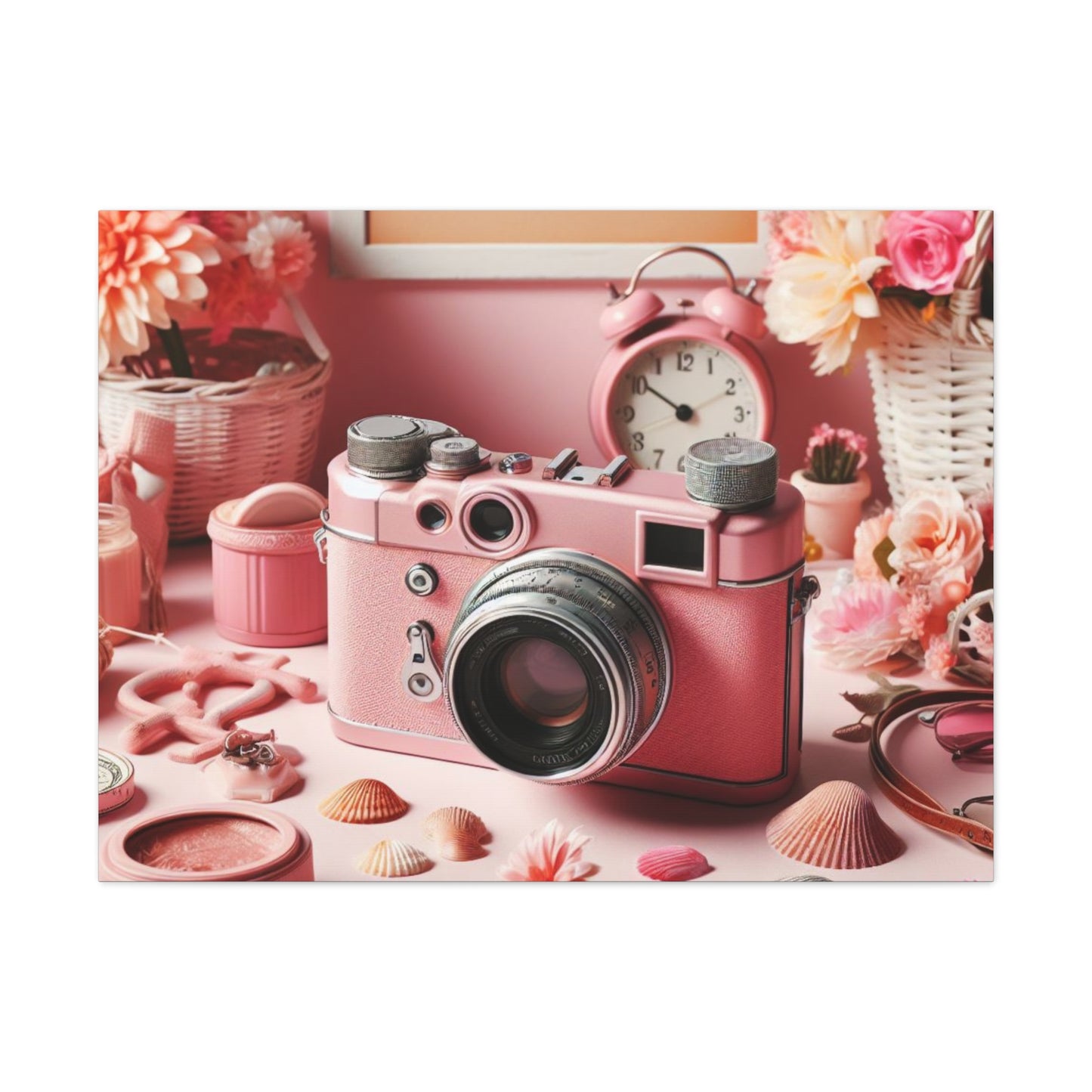 Pink Posy Camera Canvas: Add a Touch of Whimsy to Your Walls (Pastel Art Print)