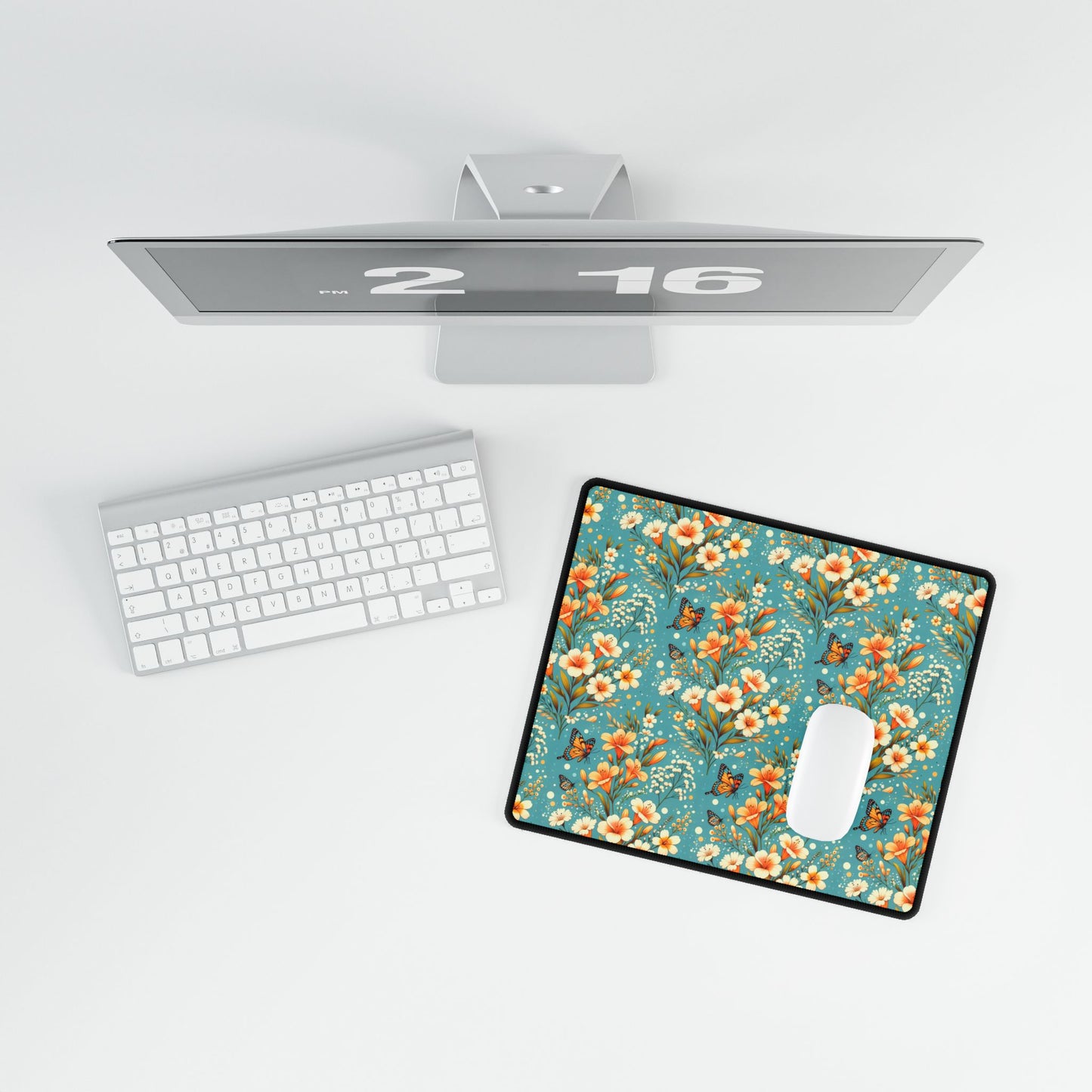 Floral Butterfly Desk Mat - Elegant Office Decor for Home and Work Spaces