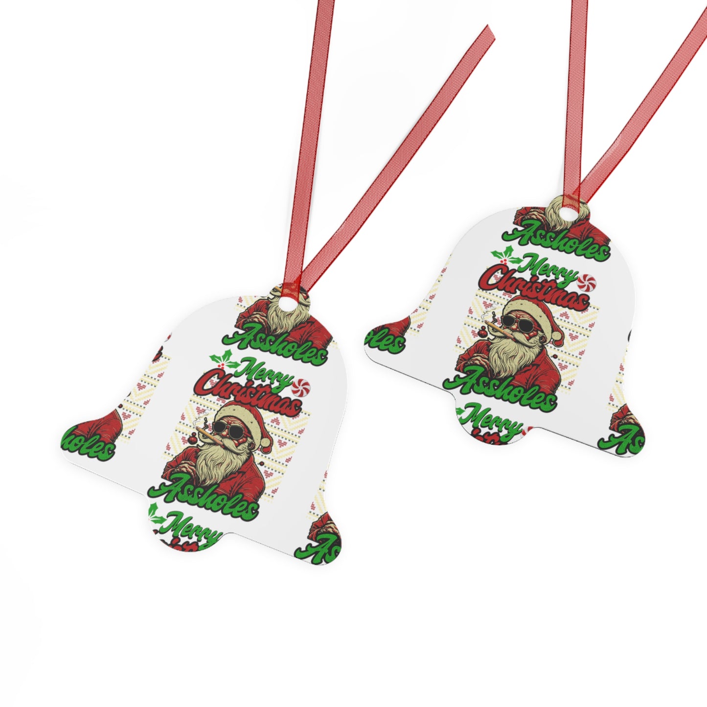 Merry Christmas Assholes Humorous Metal Ornaments - Spread Laughter and Cheer! | Unique Holiday Decor