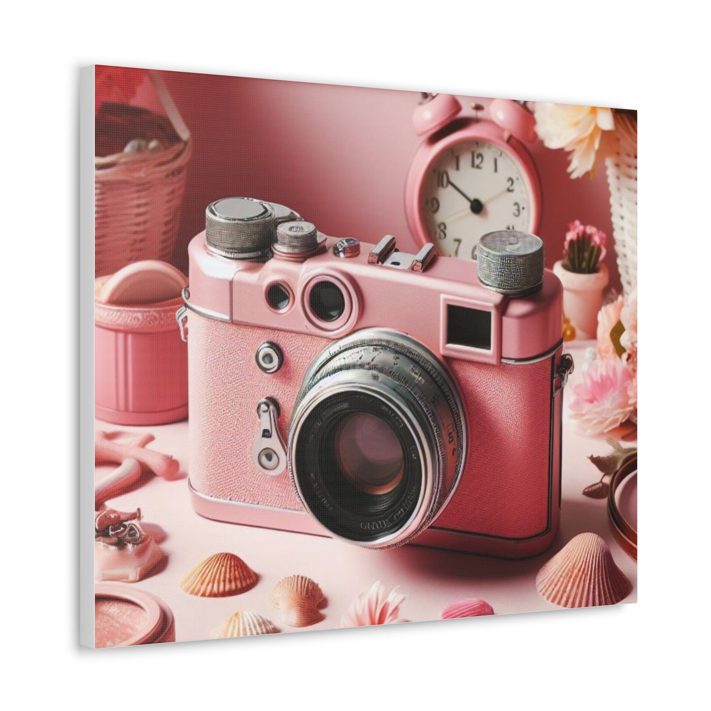 Pink Posy Camera Canvas: Add a Touch of Whimsy to Your Walls (Pastel Art Print)