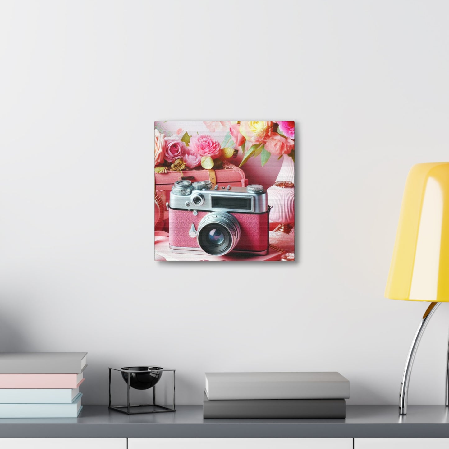 Pink Posy Camera Canvas: Add a Touch of Whimsy to Your Walls (Pastel Art Print)