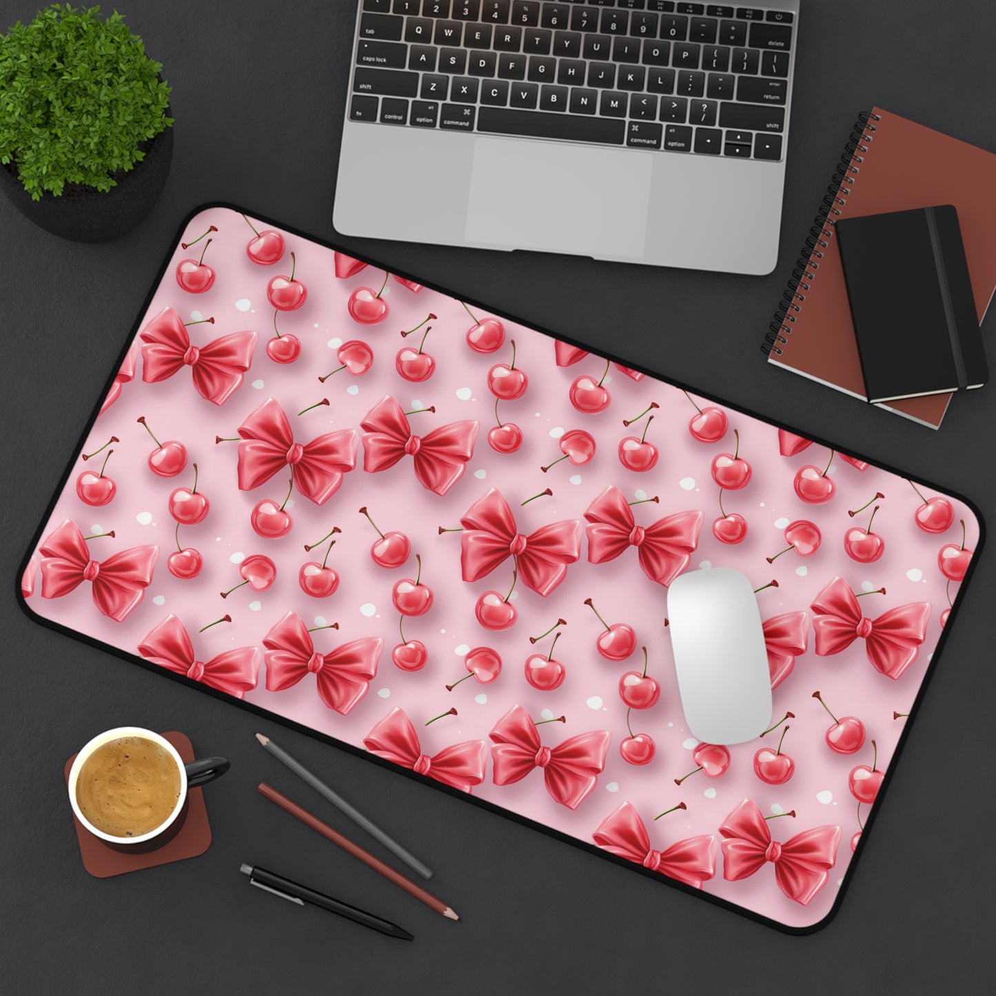 Cute Cherry Bow Desk Mat - Fun and Playful Workspace Decor