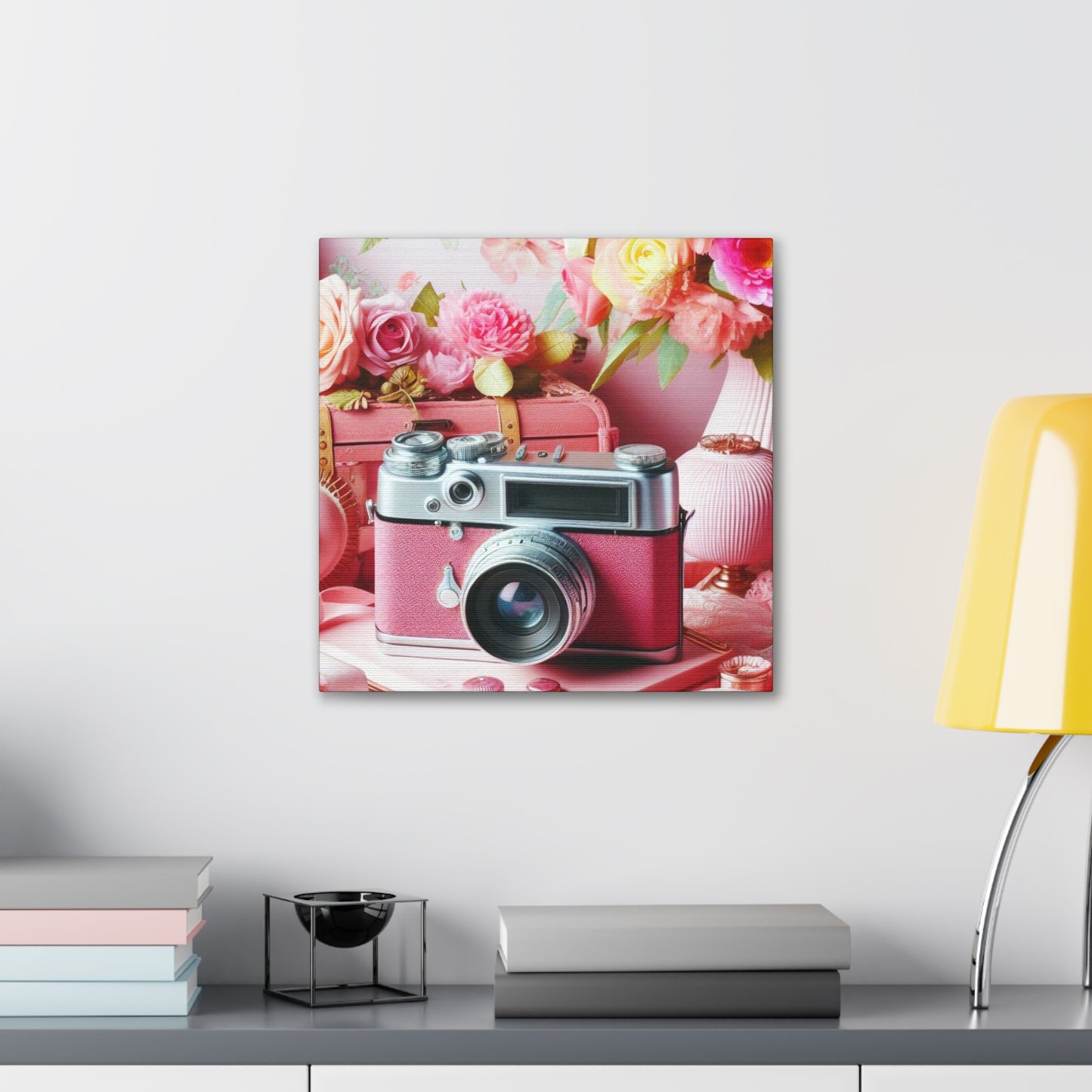 Pink Posy Camera Canvas: Add a Touch of Whimsy to Your Walls (Pastel Art Print)