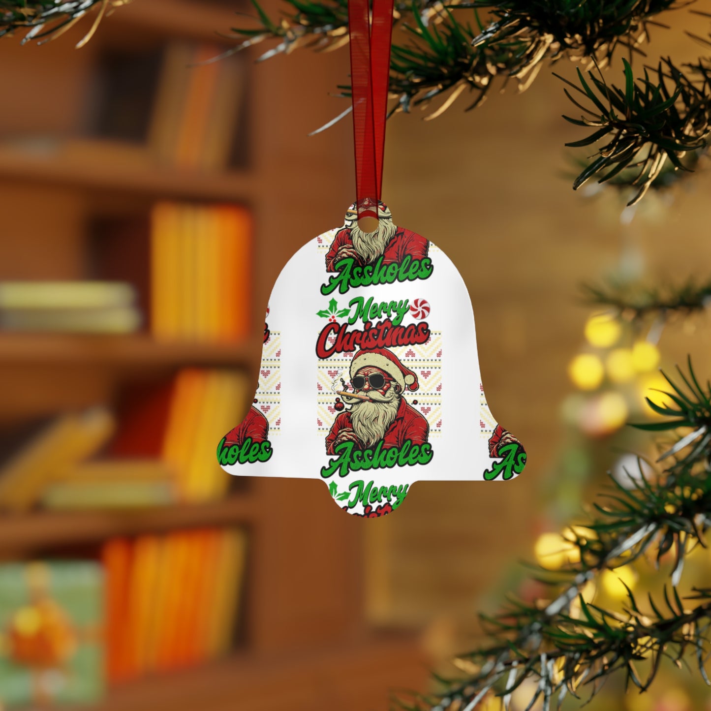 Merry Christmas Assholes Humorous Metal Ornaments - Spread Laughter and Cheer! | Unique Holiday Decor