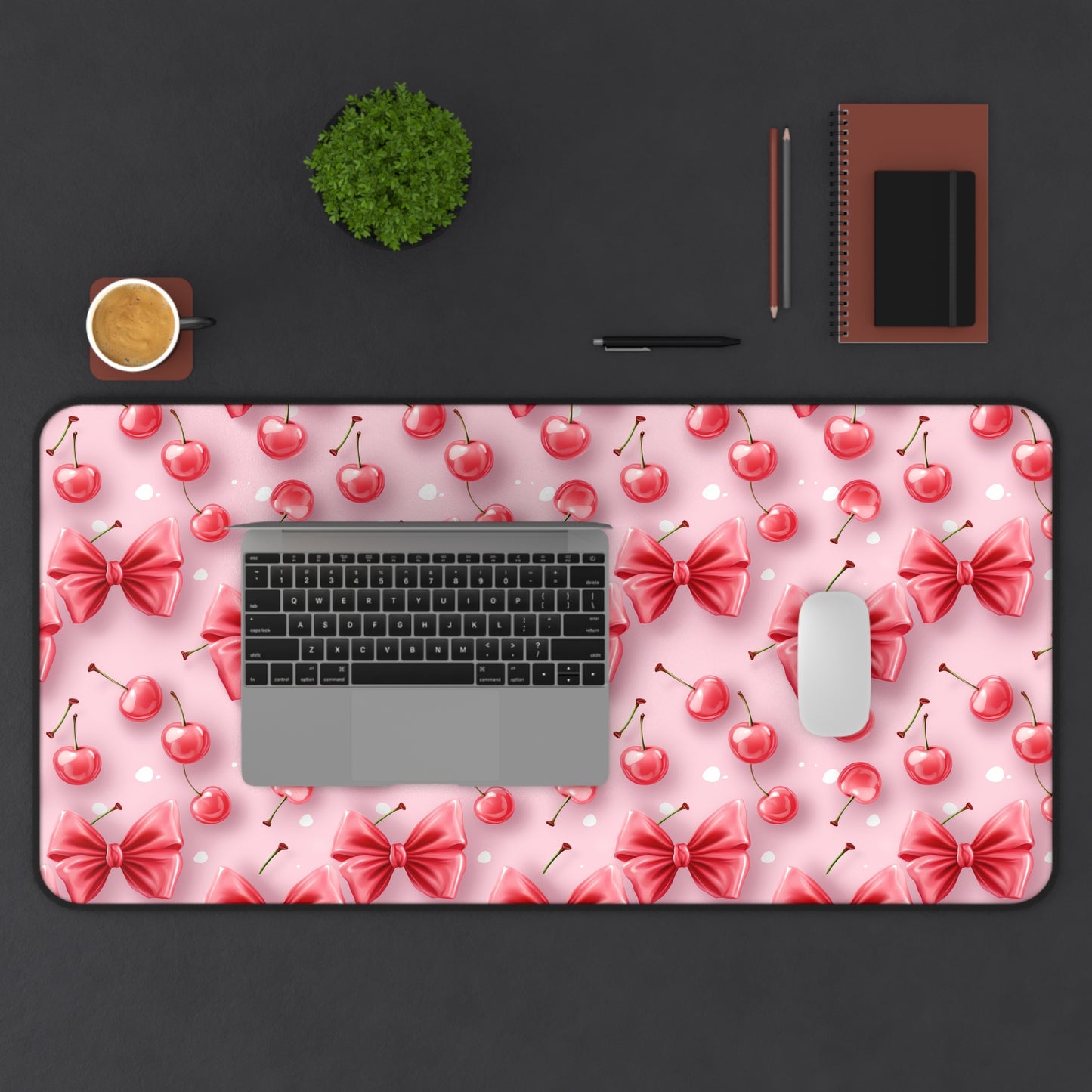 Cute Cherry Bow Desk Mat - Fun and Playful Workspace Decor
