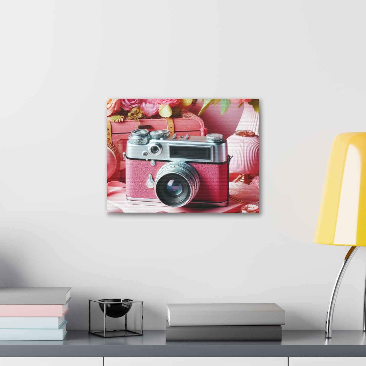 Pink Posy Camera Canvas: Add a Touch of Whimsy to Your Walls (Pastel Art Print)