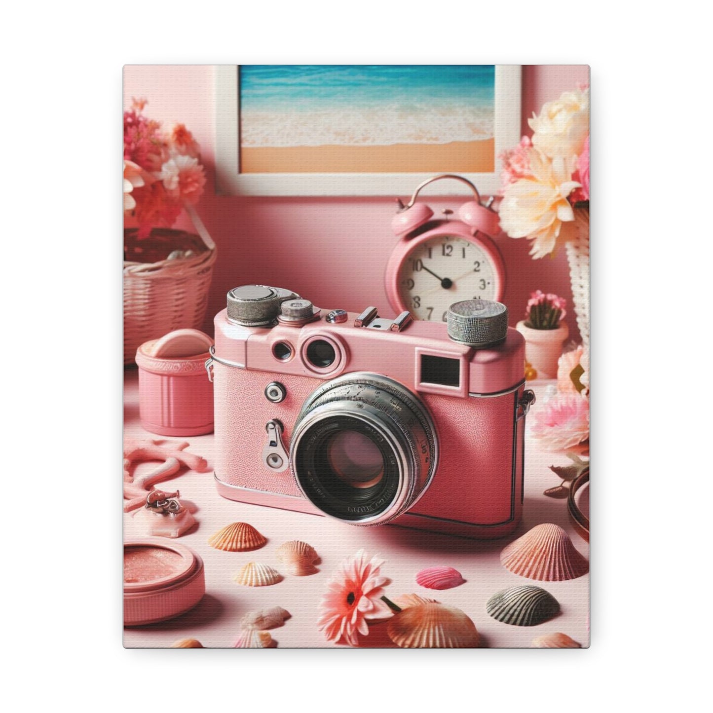 Pink Posy Camera Canvas: Add a Touch of Whimsy to Your Walls (Pastel Art Print)