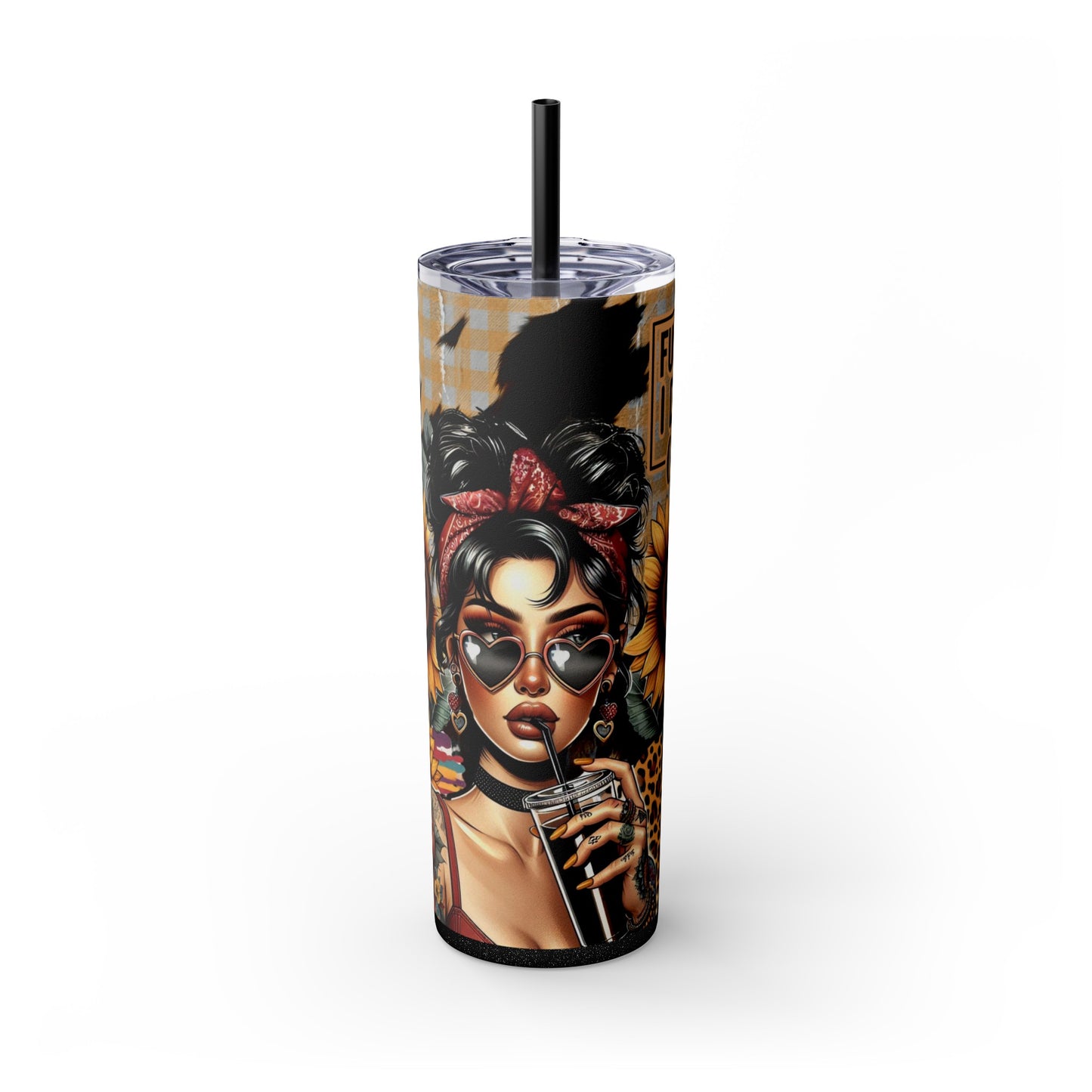 Stylish Trendy Skinny Tumbler with Straw, 20oz Black, Rose, Glitter Black, Stainless Steel Tumbler