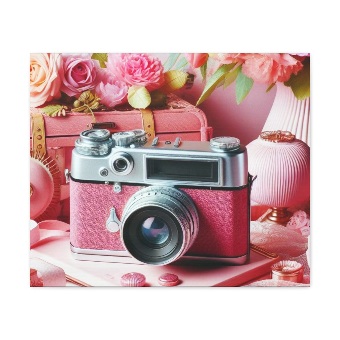 Pink Posy Camera Canvas: Add a Touch of Whimsy to Your Walls (Pastel Art Print)