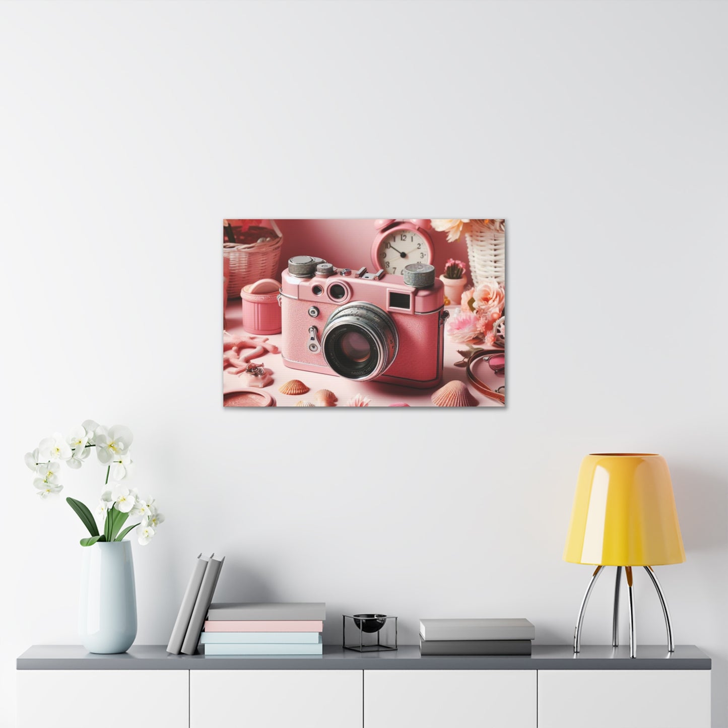 Pink Posy Camera Canvas: Add a Touch of Whimsy to Your Walls (Pastel Art Print)