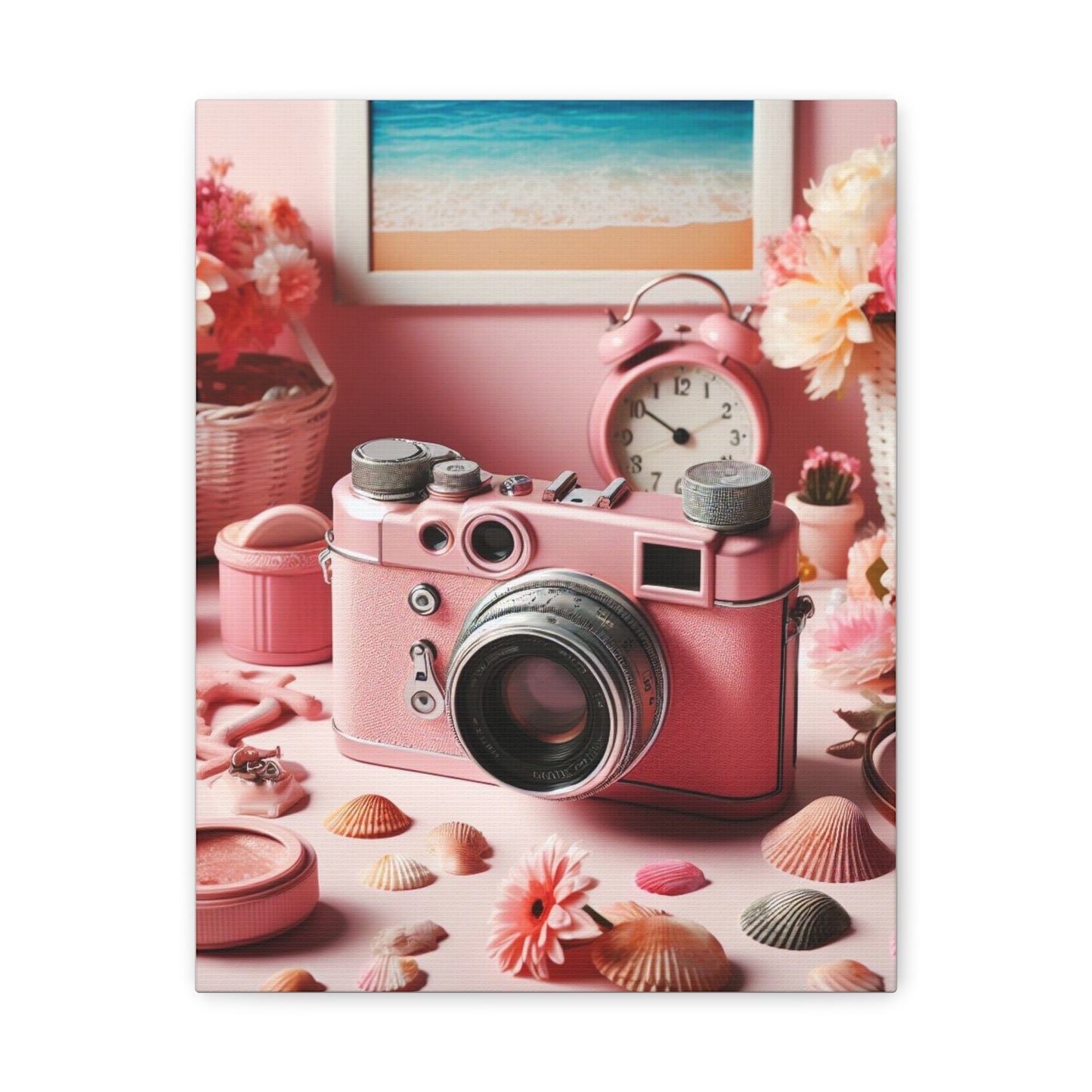 Pink Posy Camera Canvas: Add a Touch of Whimsy to Your Walls (Pastel Art Print)