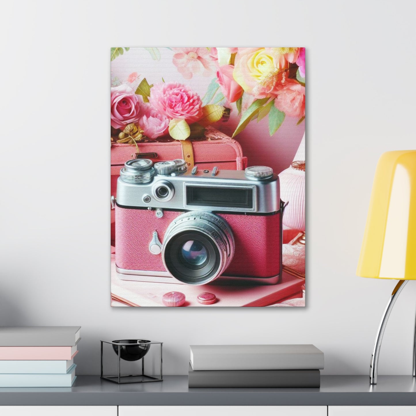 Pink Posy Camera Canvas: Add a Touch of Whimsy to Your Walls (Pastel Art Print)