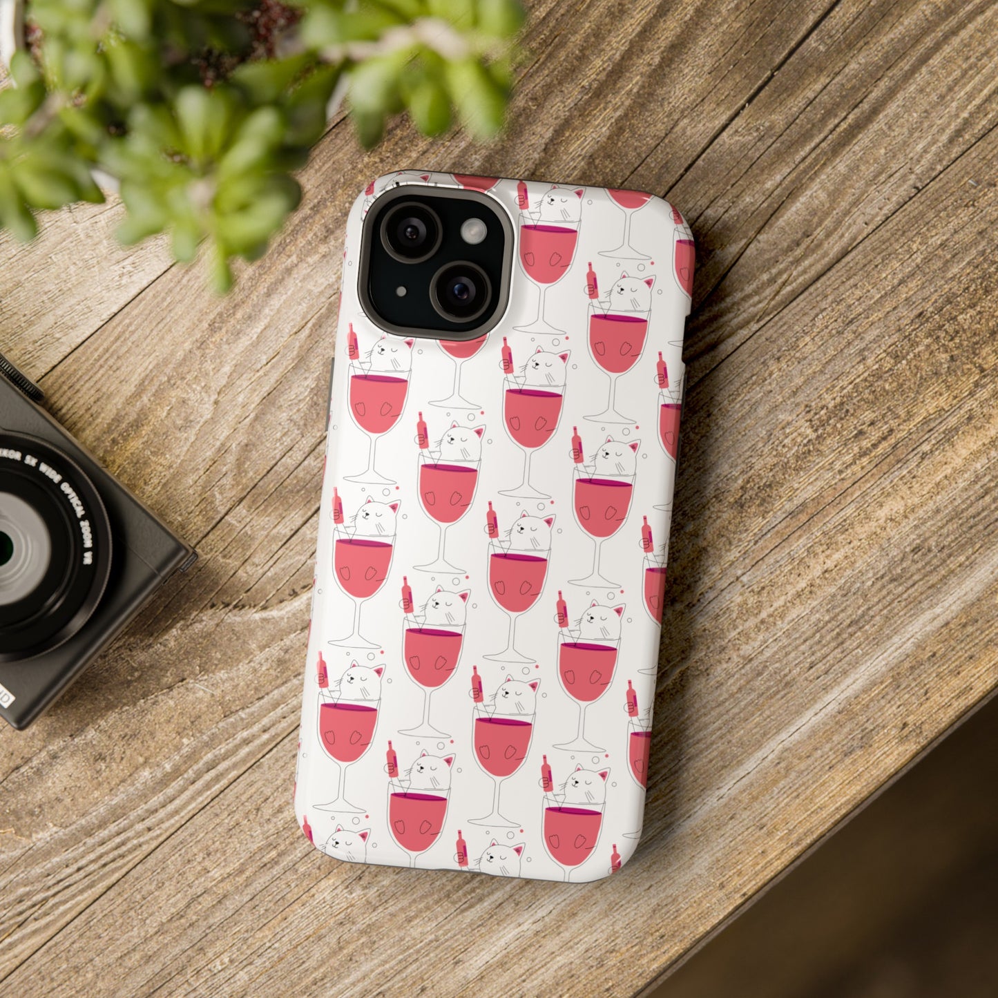 Wine Cat Cute Magnetic Tough Cases for Iphone 15