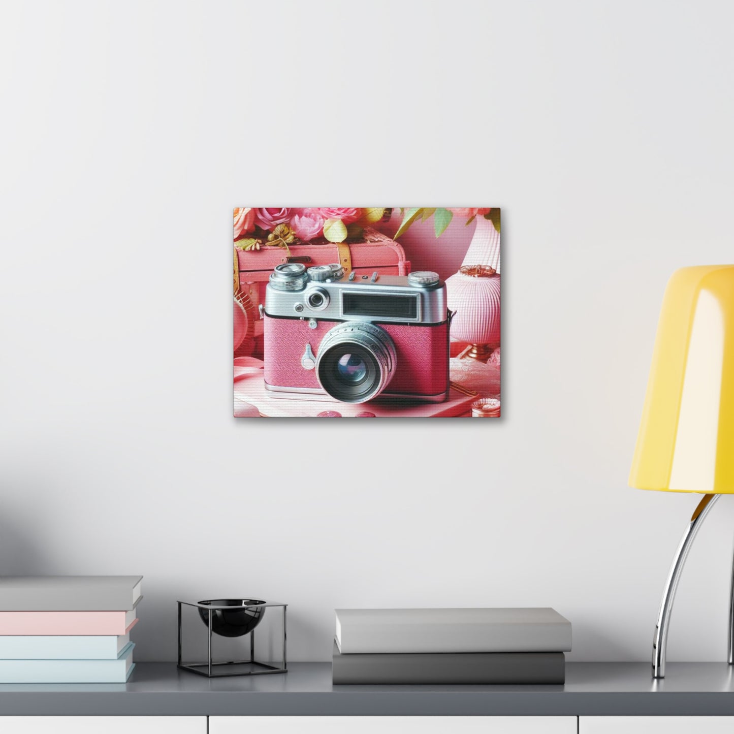 Pink Posy Camera Canvas: Add a Touch of Whimsy to Your Walls (Pastel Art Print)