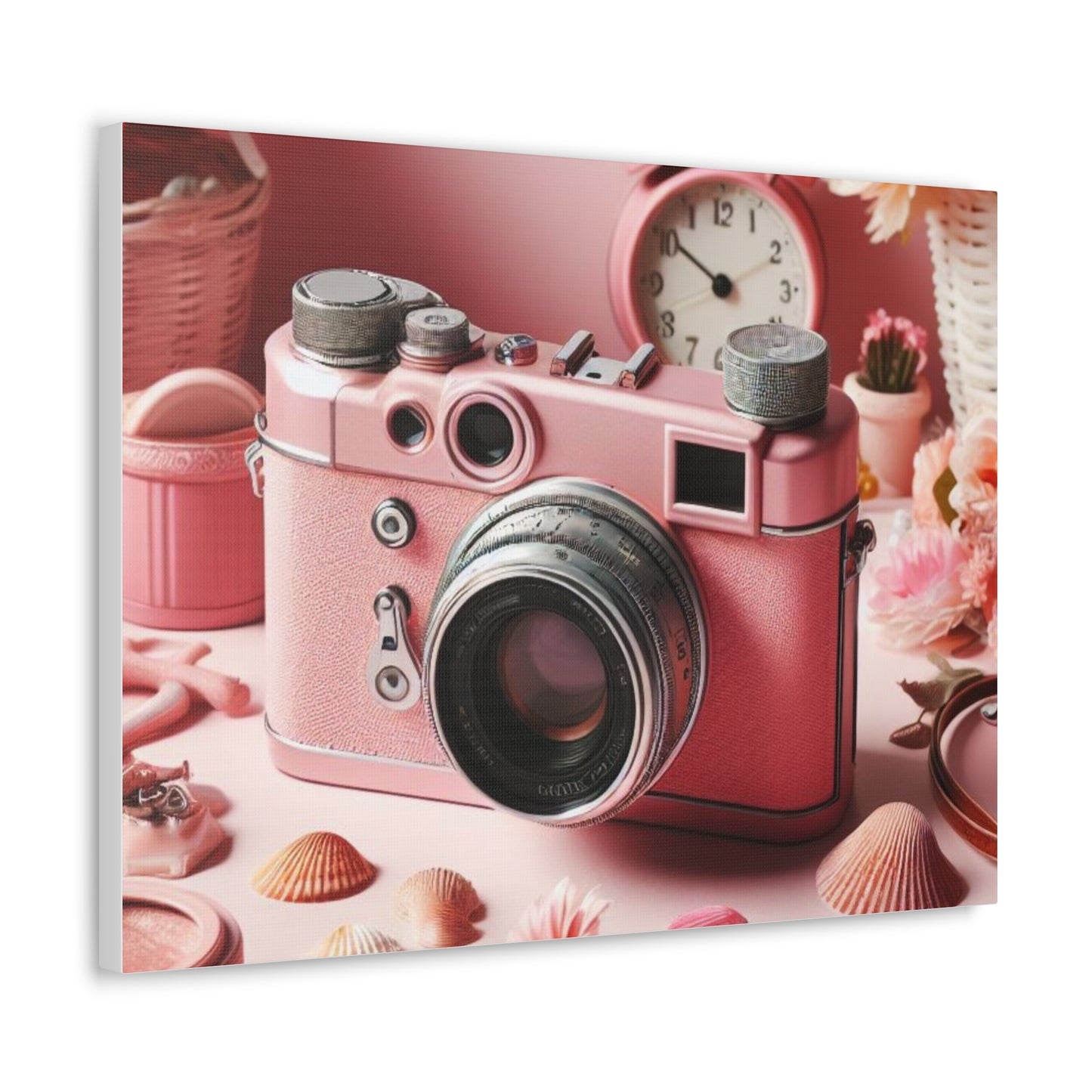 Pink Posy Camera Canvas: Add a Touch of Whimsy to Your Walls (Pastel Art Print)