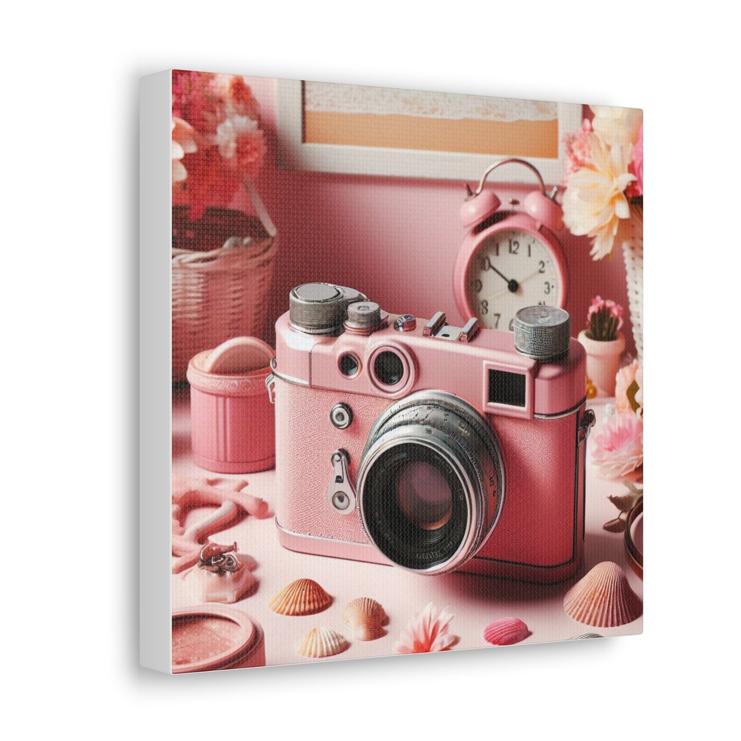 Pink Posy Camera Canvas: Add a Touch of Whimsy to Your Walls (Pastel Art Print)