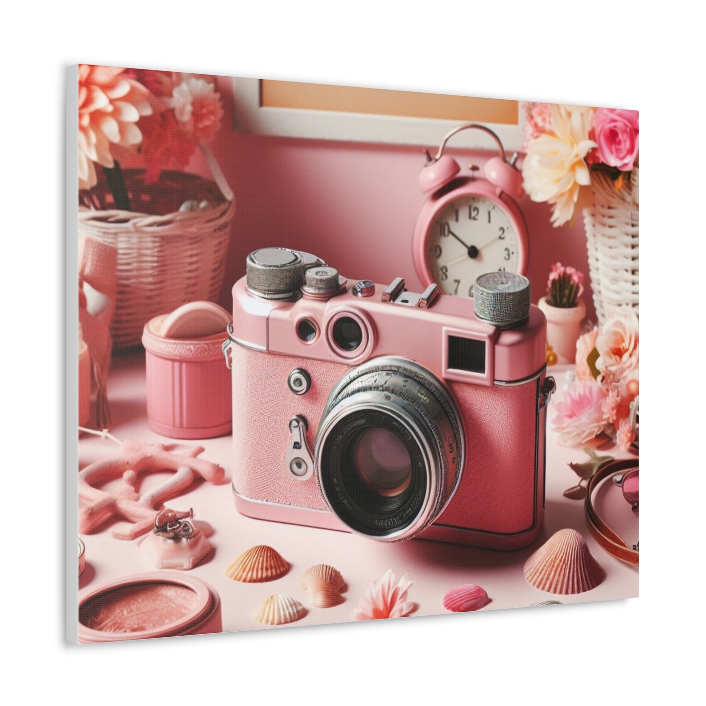 Pink Posy Camera Canvas: Add a Touch of Whimsy to Your Walls (Pastel Art Print)