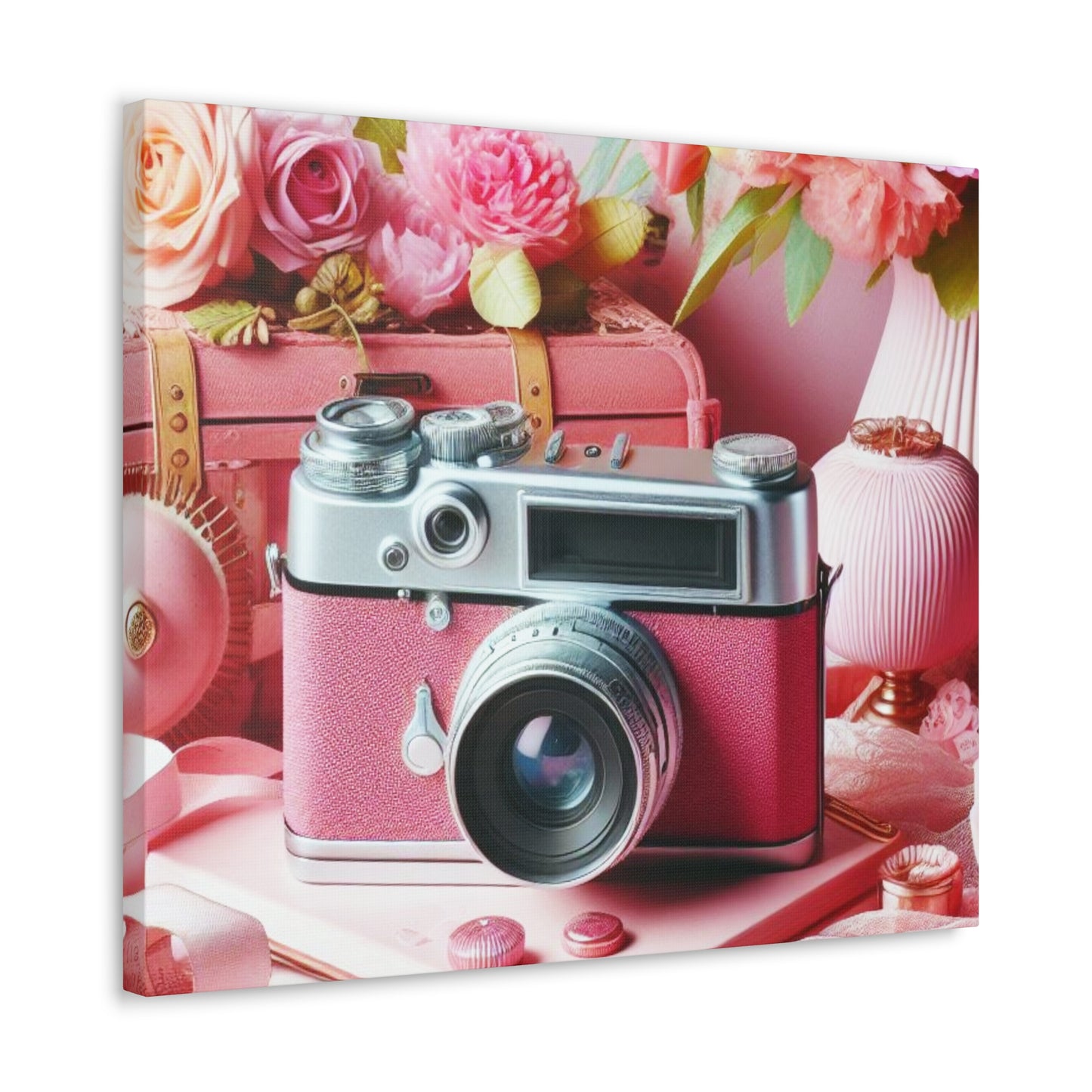 Pink Posy Camera Canvas: Add a Touch of Whimsy to Your Walls (Pastel Art Print)