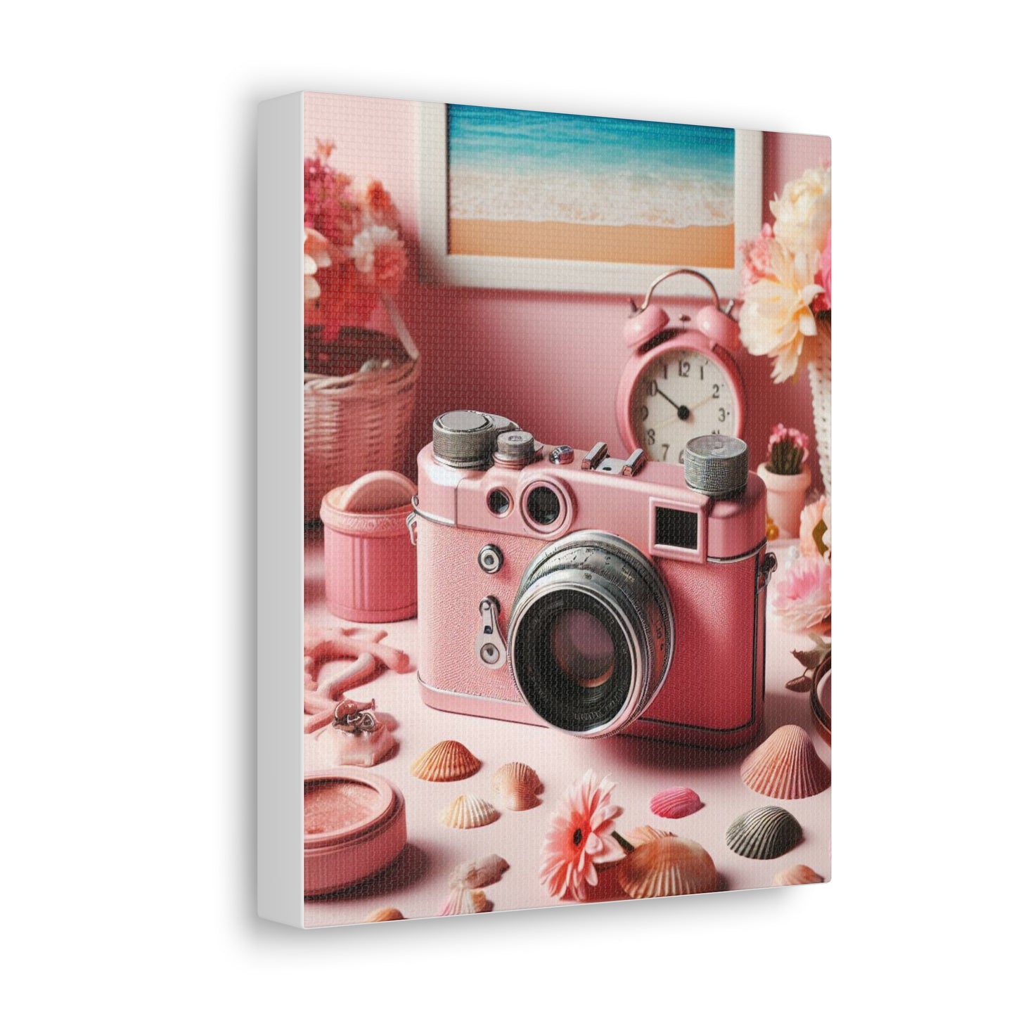 Pink Posy Camera Canvas: Add a Touch of Whimsy to Your Walls (Pastel Art Print)